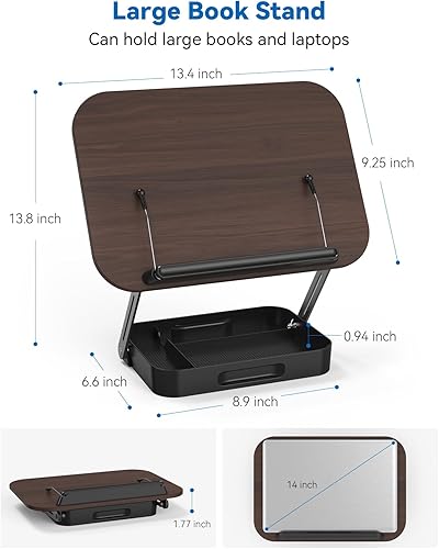 Miniatura 3 de Soporte para libros con almacenamiento, soporte para libros para leer manos libres para libros de texto, libros de cocina, tabletas y computadoras