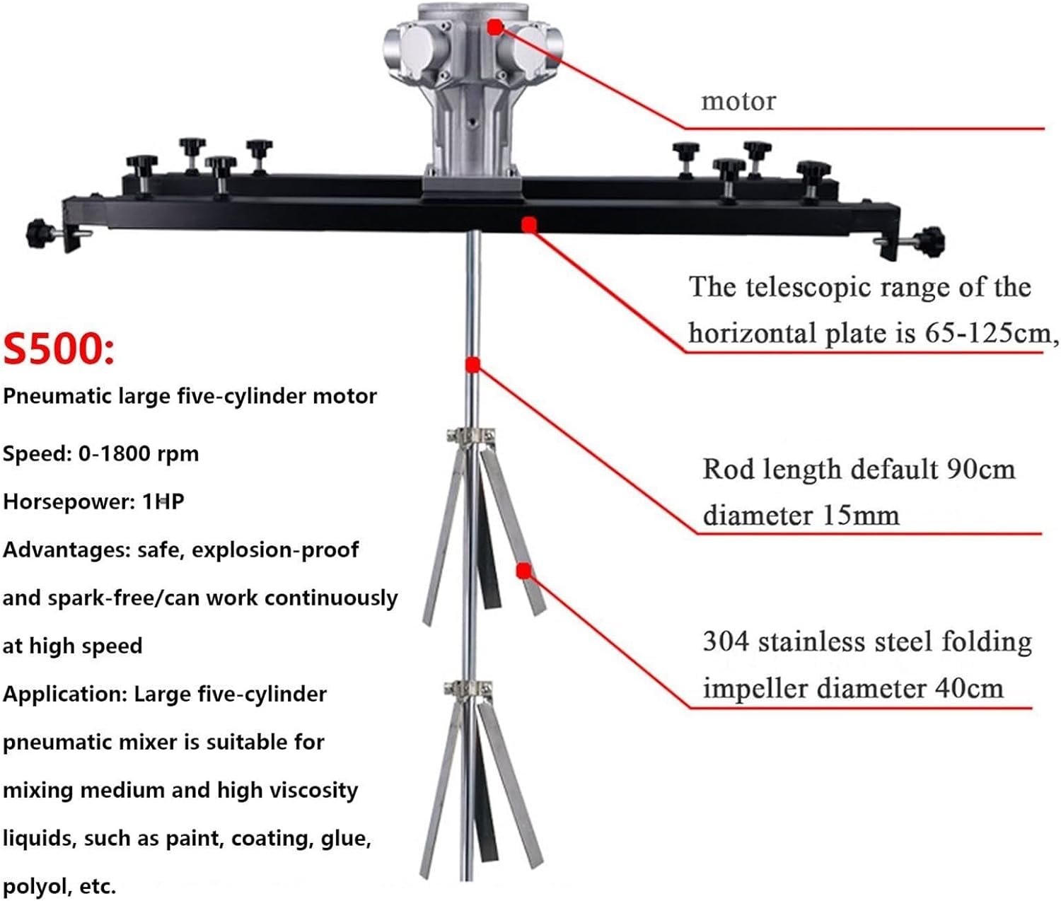 IBC Air Agitator, Pneumatic Tank Mixer Machine, Paint Stirring Machine, Folding Propeller, with Support Hanger, Bracket Air Agitators, Paint Mixing Equipment for Ink Dissolver Agitator,S400(S500)