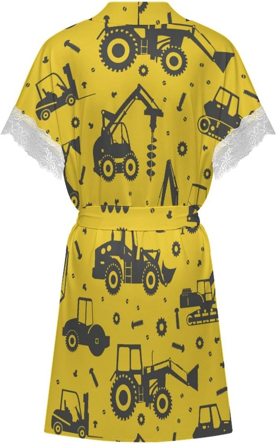 Multicolor Construction Trucks Tractors Women Pajama Bathrobe Sleepwear Knee Funny Shawl Gift