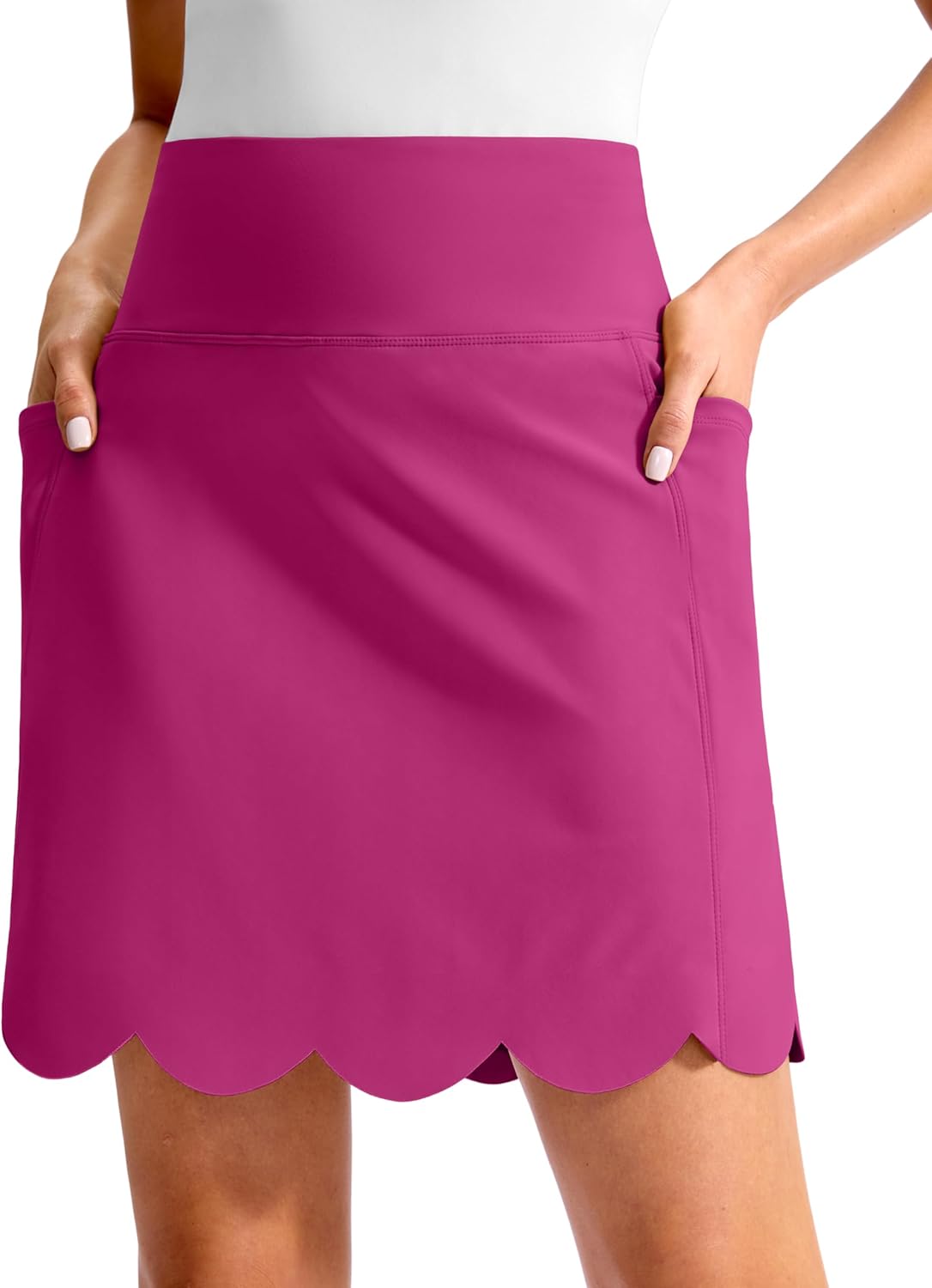 Viodia 18" Skorts for Woman with Scalloped Hem High Waisted Golf Tennis Women Skort Skirts with Pockets Dressy Casual