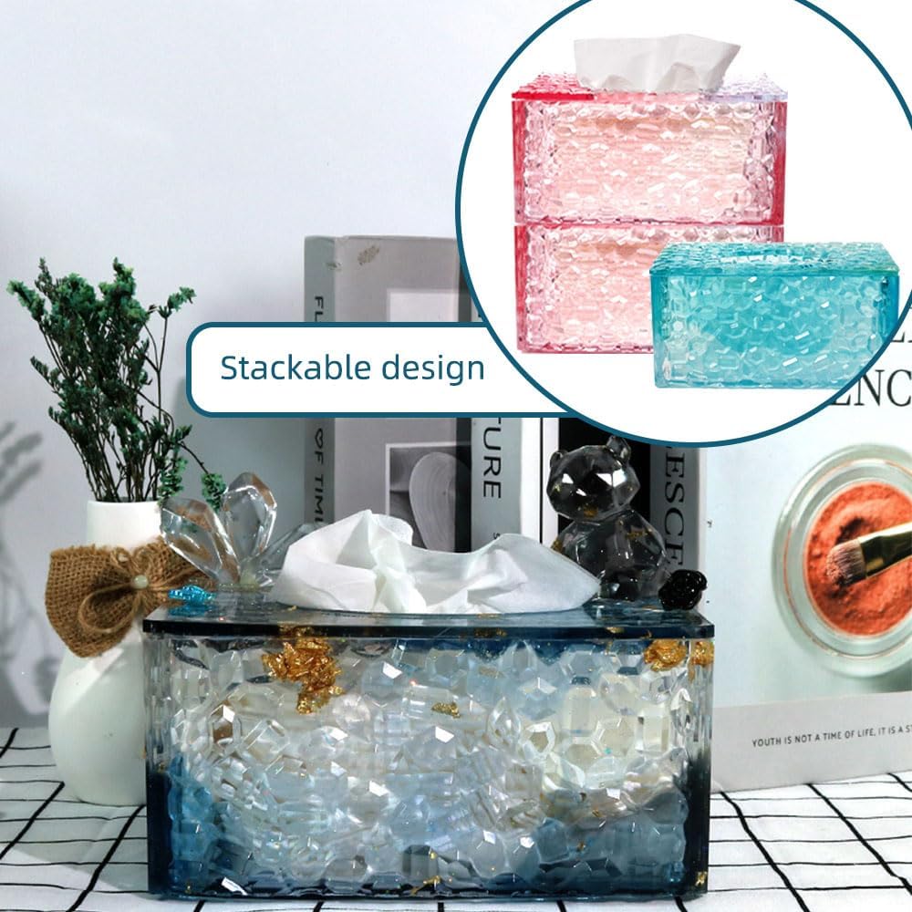 BIGEBO Tissue Box Resin Mold with Lid, Diamond Pattern Resin Tissue Box Holder Mold with Accessories Napkin Holder for Trinket Storage Box Casting DIY
