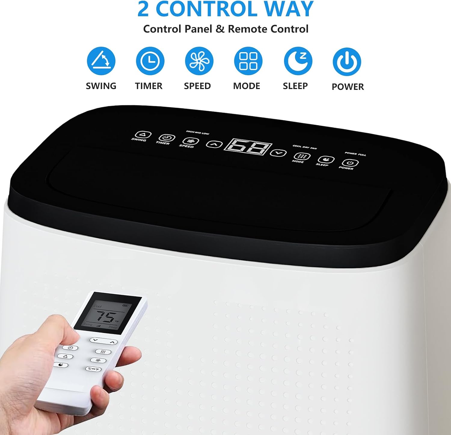 14,000 BTU Portable Air Conditioner, Cools Up to 750 Sq.Ft, 3-in-1 AC Unit with Dehumidifier and Fan, LED Display, Remote Control, 24H Timer and Window Kit, White/Black