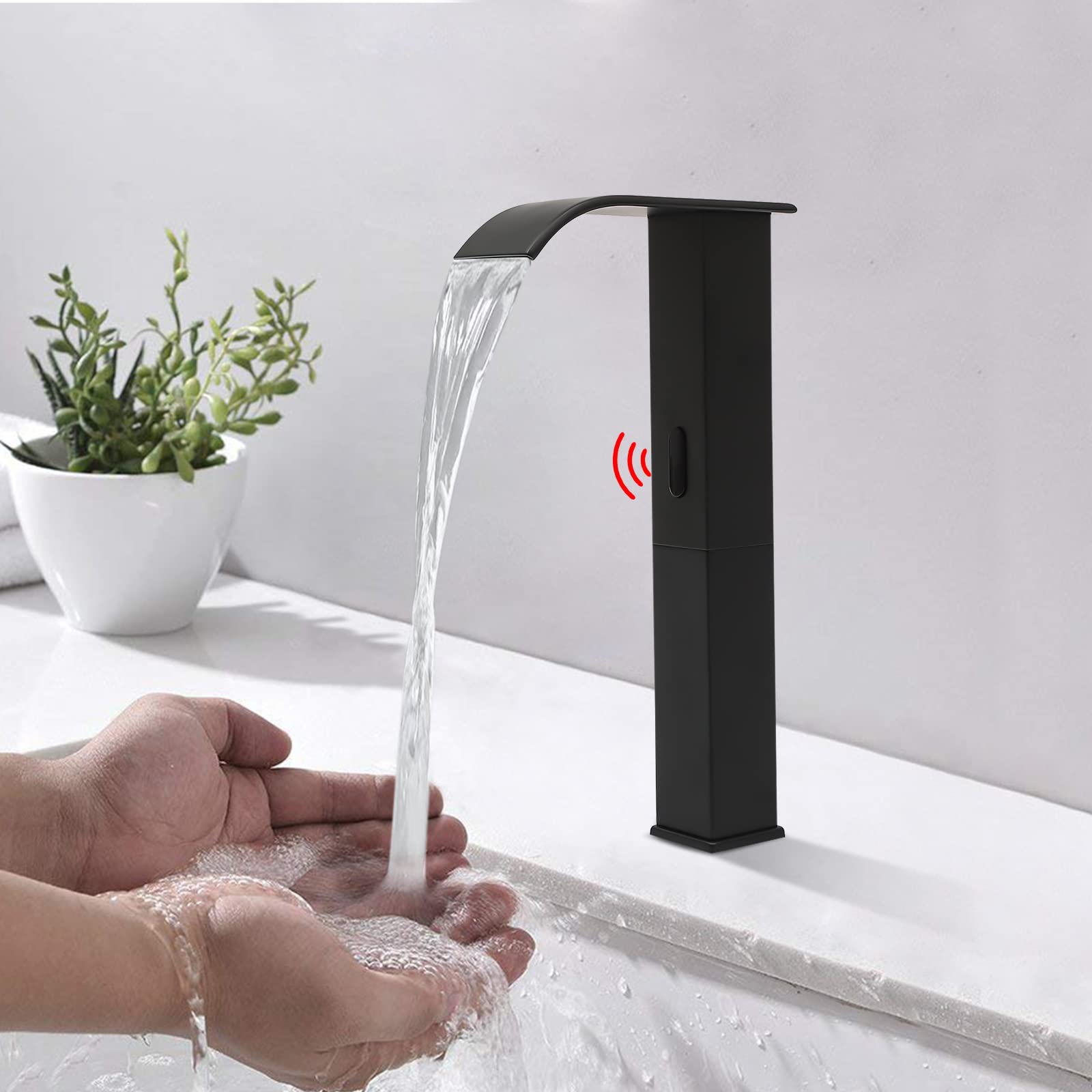 Rubinetto per lavabo con sensore a infrarossi,Rubinetto automatico senza contatto,Rubinetto da bagno con tubi lunghi da 27,5", miscelatore monocomando da bagno, rubinetto da cucina rotondo nero