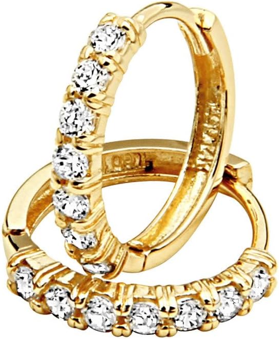 14k Yellow Gold 2mm Thickness CZ Hoop Huggie Earrings