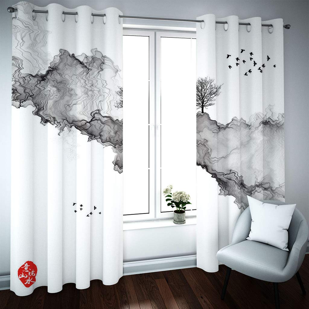 MAYNUO Rideaux Chambre Adulte 3D Art du Nuage Noir Rideau Salon Moderne Décoration De Fenêtre Draperies 250x200 Cm A Oeillet avec Motif Moderne Isolant Thermique, Lot de Occultants