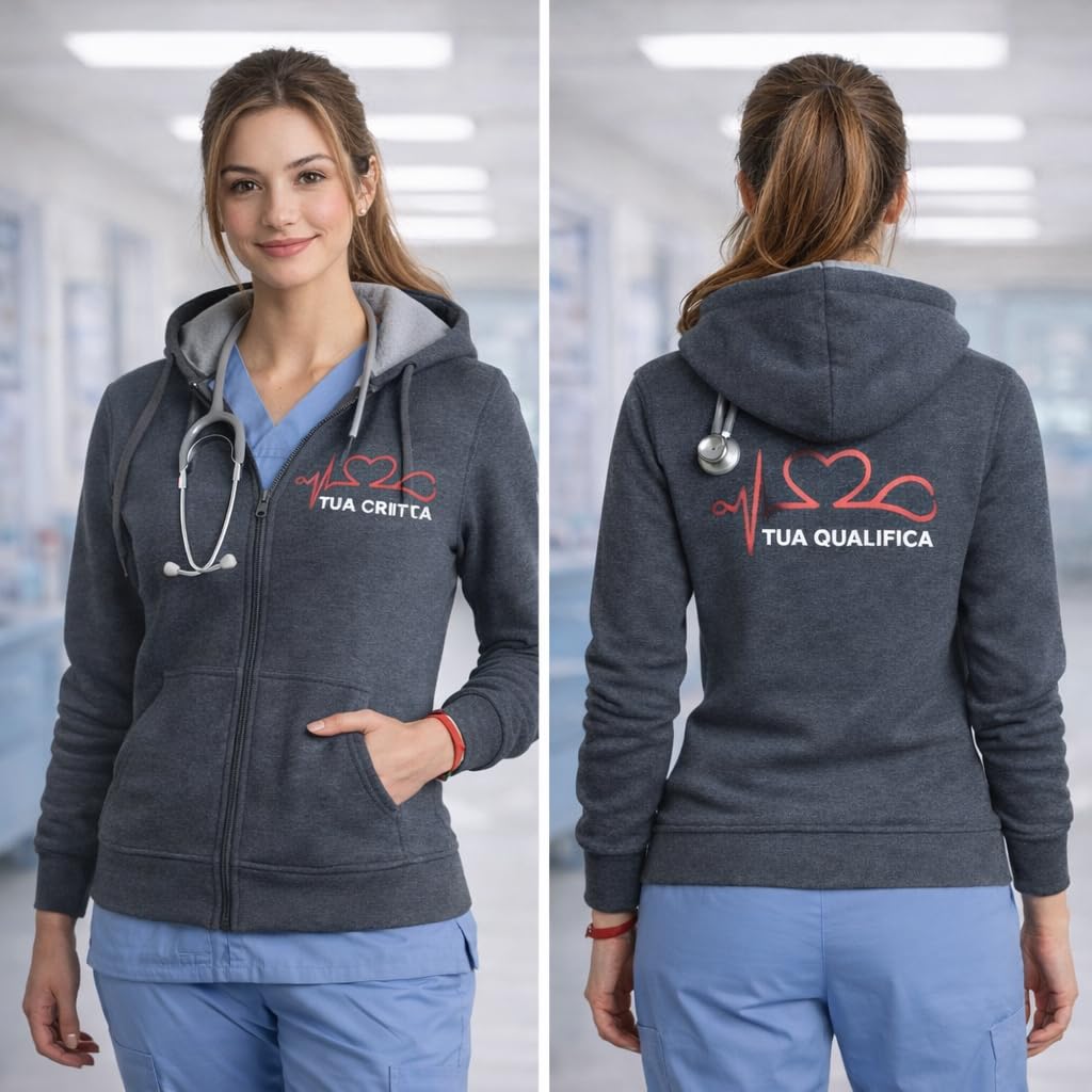 Felpa Infermiera Dottoressa Oss Stetoscopio Cuore | Felpa Da Donna Con Cappuccio e Zip Lunga | Personalizzabile Con Il Tuo Nome La tua Qualifica e Il Tuo Reparto | Scegli la Grafica PS 02203-002