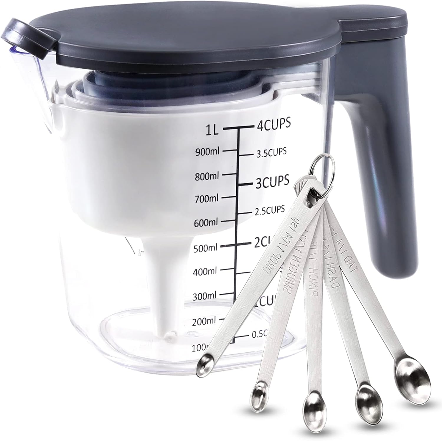 19 Pieces Measuring Cups and Spoons set, Includes 10 Stackable Measuring Cup with Lid and 9 Magnetic Measuring Spoons, BPA Free, Dishwasher Safe (Multicolor)
