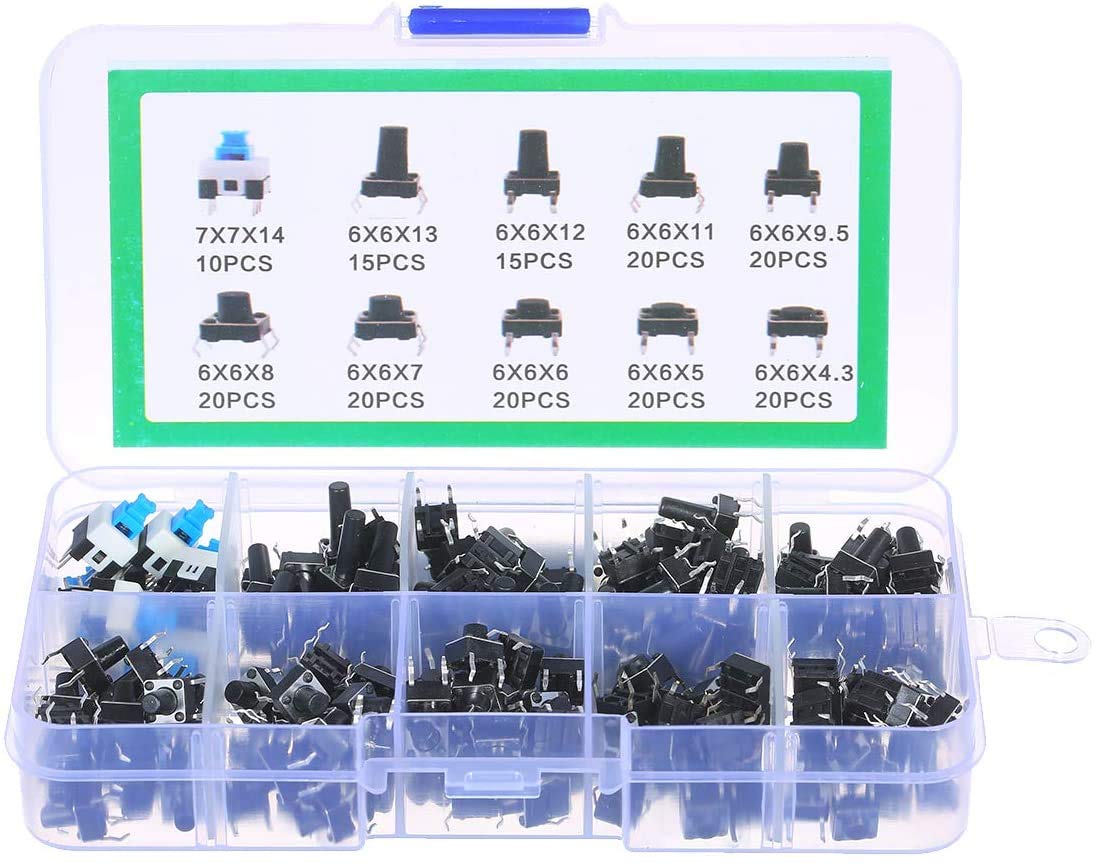 REES52 180PCS Tactile Push Button Switch Micro Momentary Tact Assortment Kit 10 Value 6 x 6mm 4 Pin Micro Switches (B08S3JS33S) Amazon Price History, Amazon Price Tracker