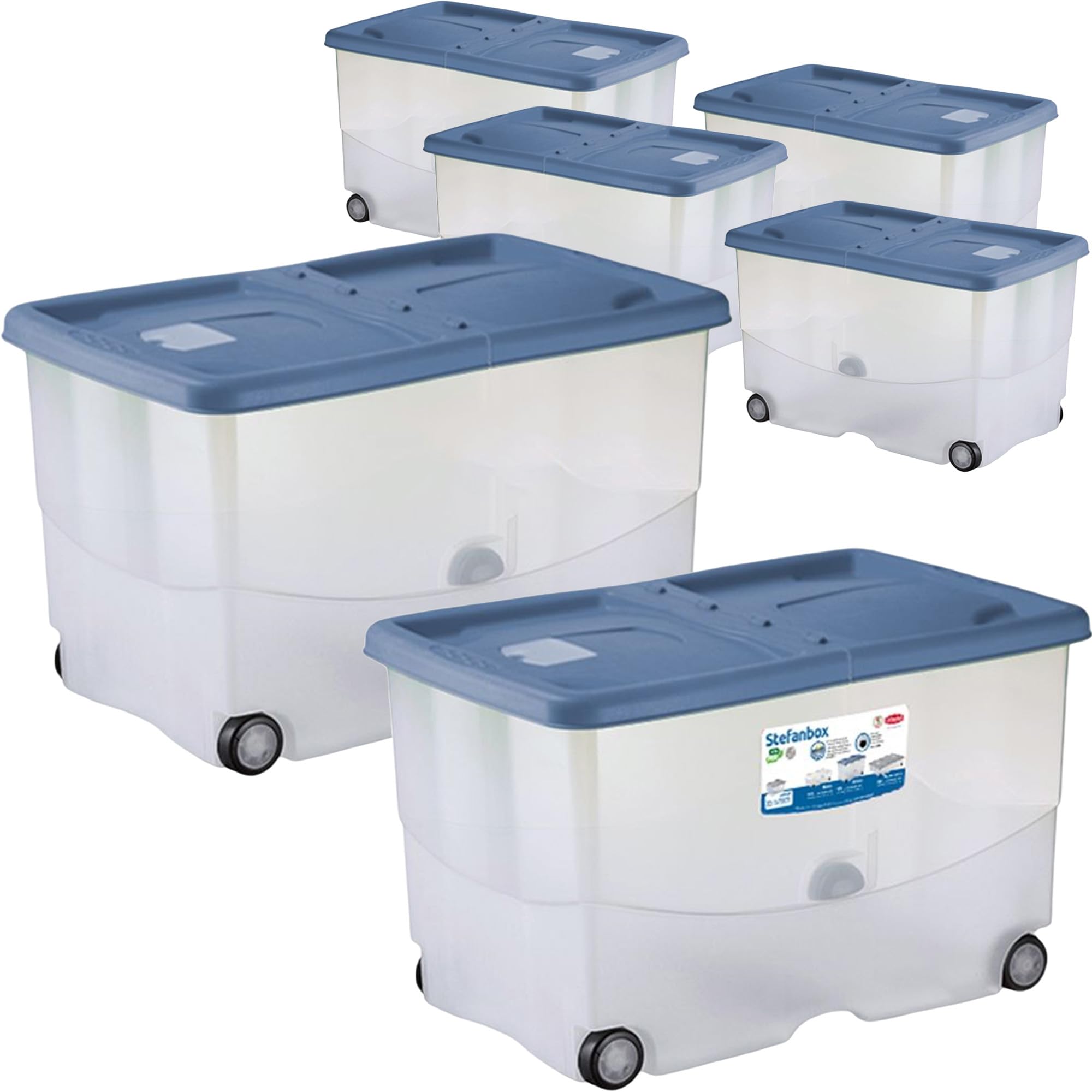 Sicignano | Contenedor Transparente Storage Box Vasco con Tapa Doble Apertura - Multiusos Ahorra Espacio para Juguetes Ropa Libros, Apilable, Capacidad 57 L (Palace Azul, 6.0, Unidades)