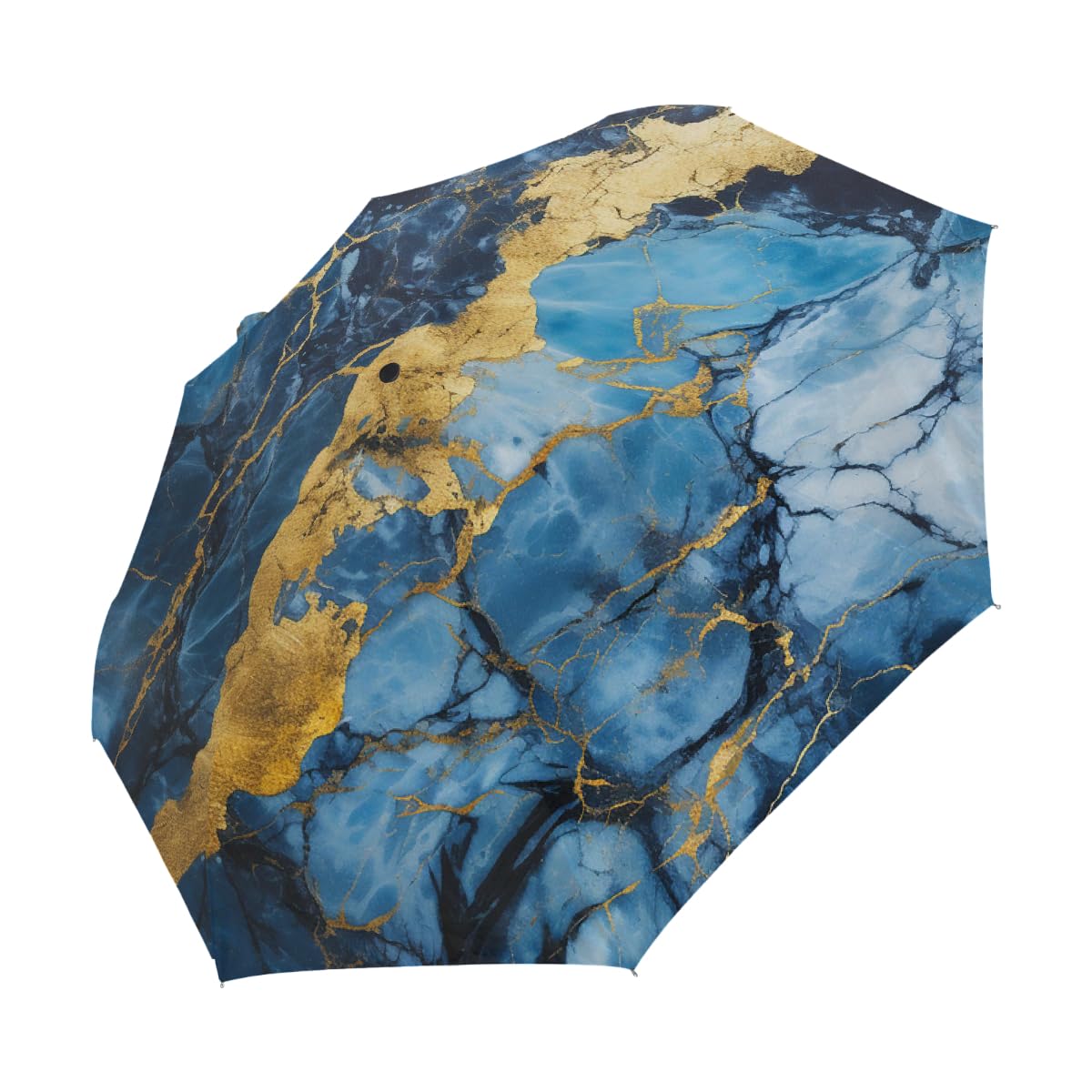 Ombrello pieghevole da viaggio con motivo a crepe blu marmo oro ombrello compatto antivento impermeabile con protezione UV rivestimento nero leggero 8 coste portatile per pioggia sole
