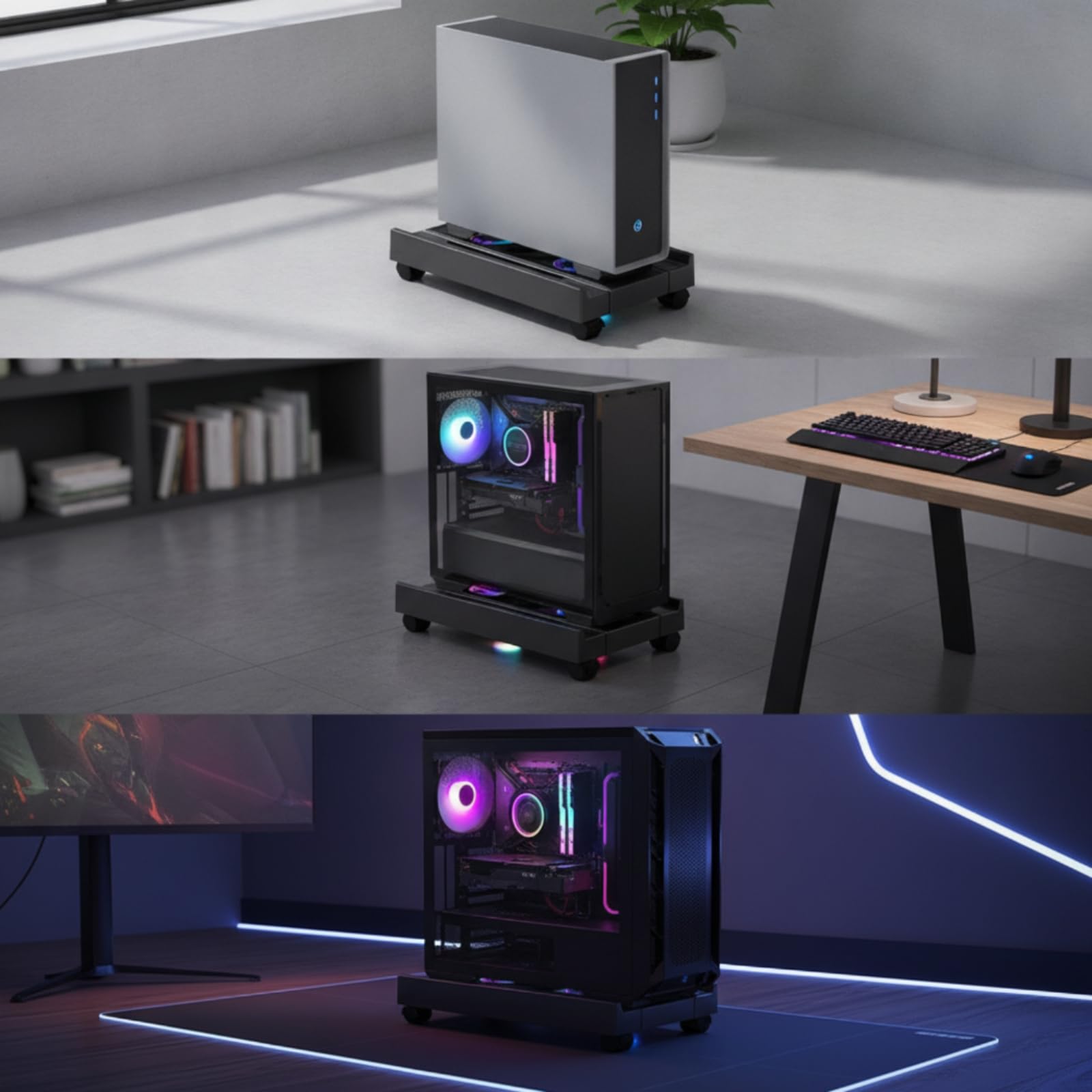 Soporte CPU con Ruedas Extensible Carrito Móvil Base para Jugadores, Profesionales