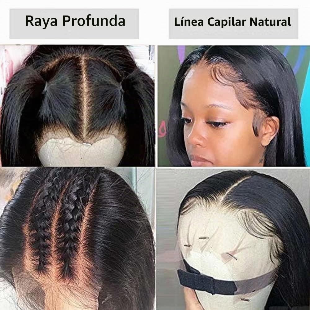 Pelucas Mujer Pelo Natural Humano 13x4 Hd Transparent Lace Front Human Hair Wig Straight Peluca Negra Larga for Black Women 20 Pulgadas (50 cm)