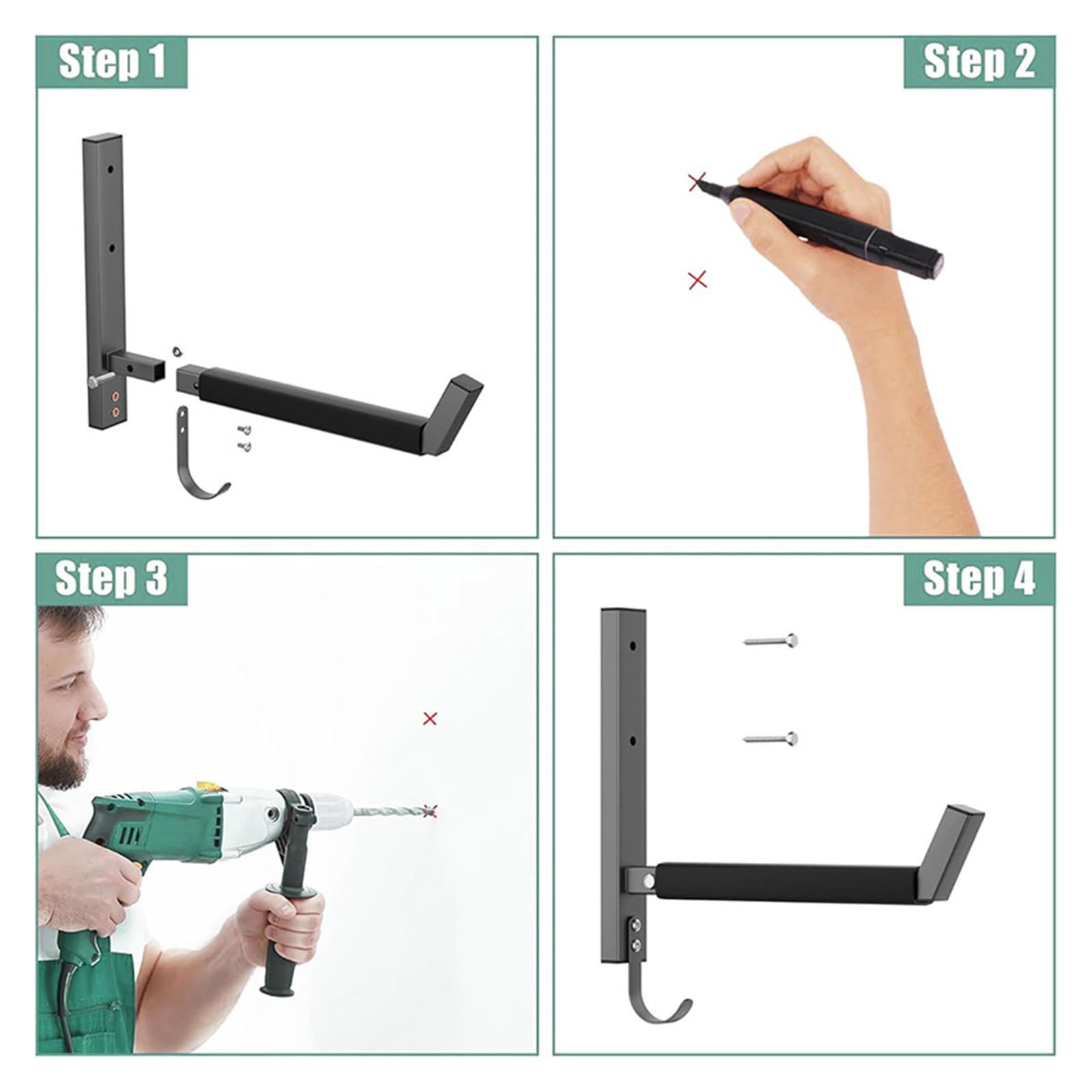 An der Wand montierter Kajakständer für Garagenaufbewahrung, 2er Pack Kleiderbügel aus Stahl mit gepolsterten Armen, erhöhten Enden, Haken für Paddel und Taschen Bootshalter in der Nähe, Wandhalter,