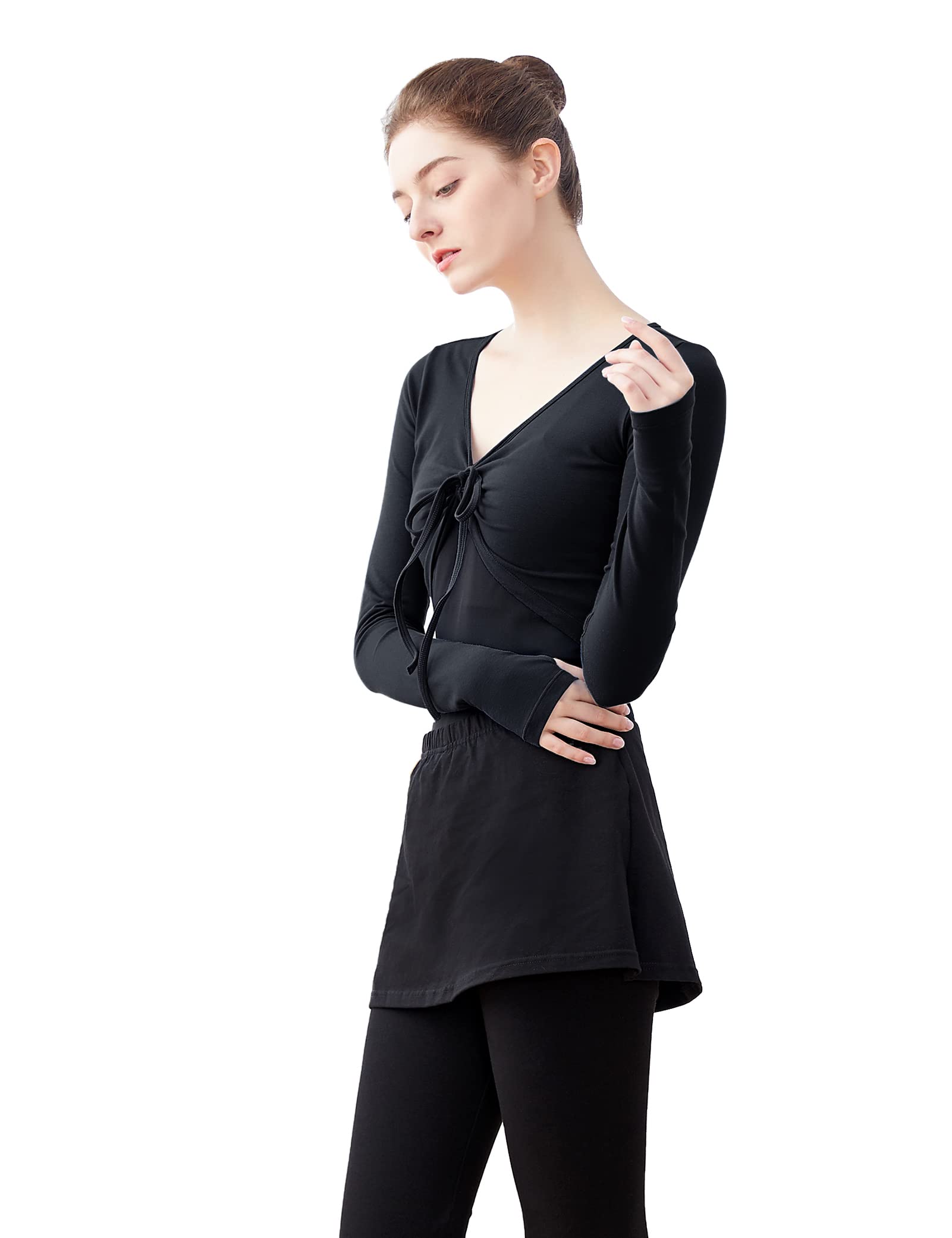 Daydance Cotton Black Women Ballet Sweater Crop Ballet Warm Up for Workout, Dance, Yoga