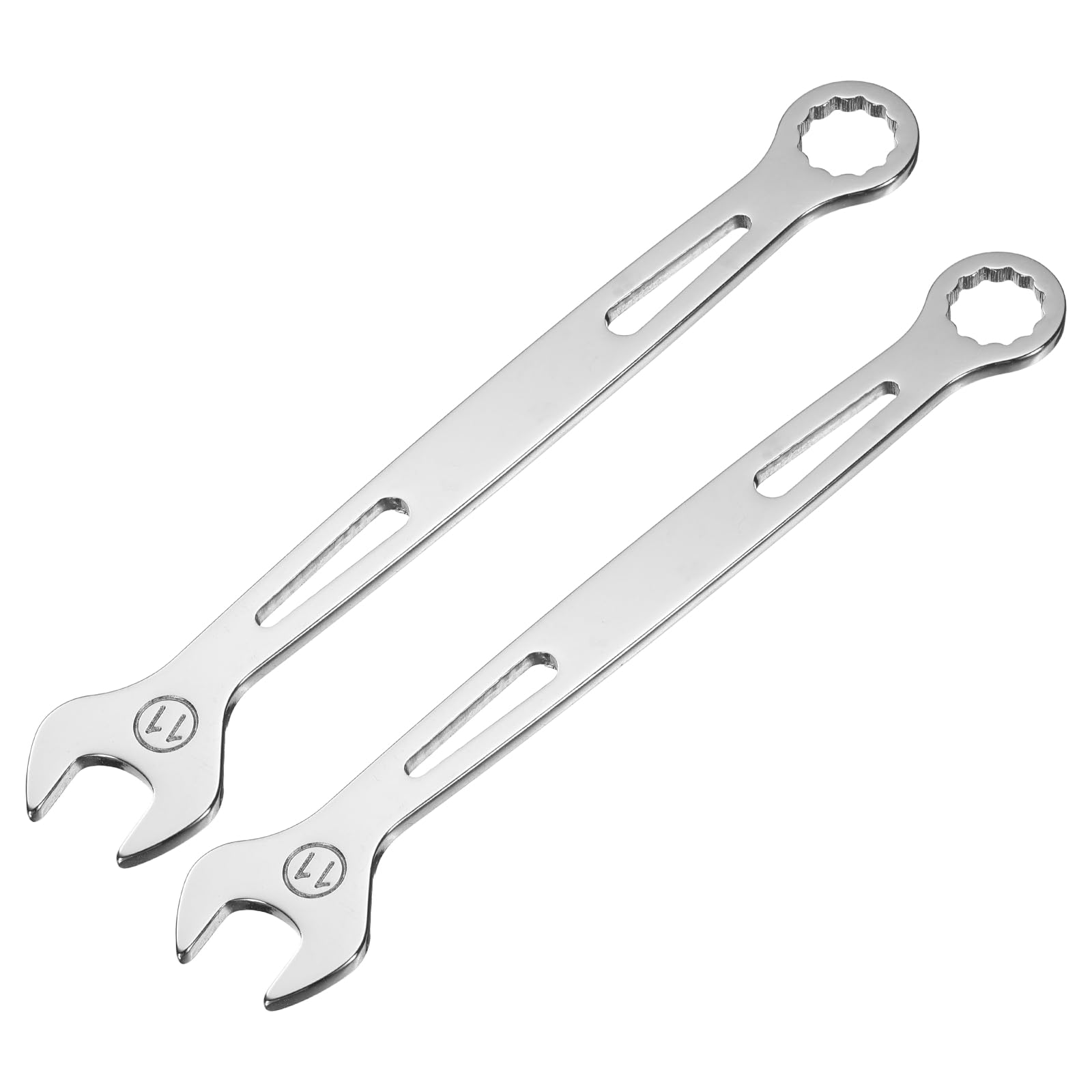 sourcing map 2Pcs Combination Wrench 11mm Metric Super Thin 12-Point Box and Open End Chrome Vanadium Steel Double Ended Spanner Tool for Automotive Furniture Machinery DIY Repair, Silver โ image 1