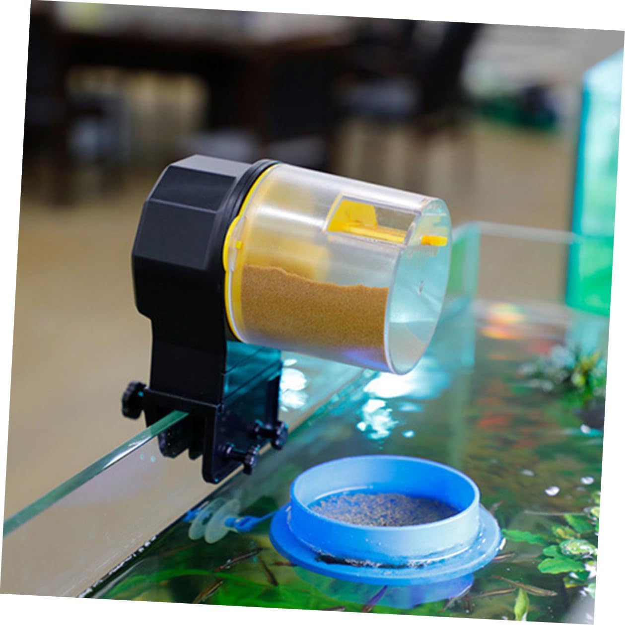 BESPORTBLE Automatic Fish Feeder for Aquarium Adjustable Feeding Timer Vacation Fish Food Dispenser Yellow Without Battery
