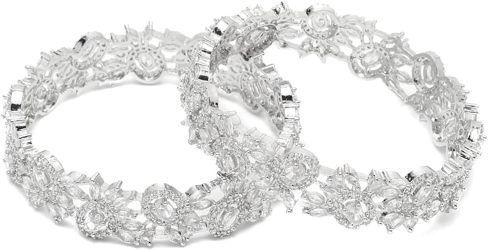 Jewellery Celebrity Inspired American Diamond Studded Bracelet Bangles for Girls and Women (Silver)