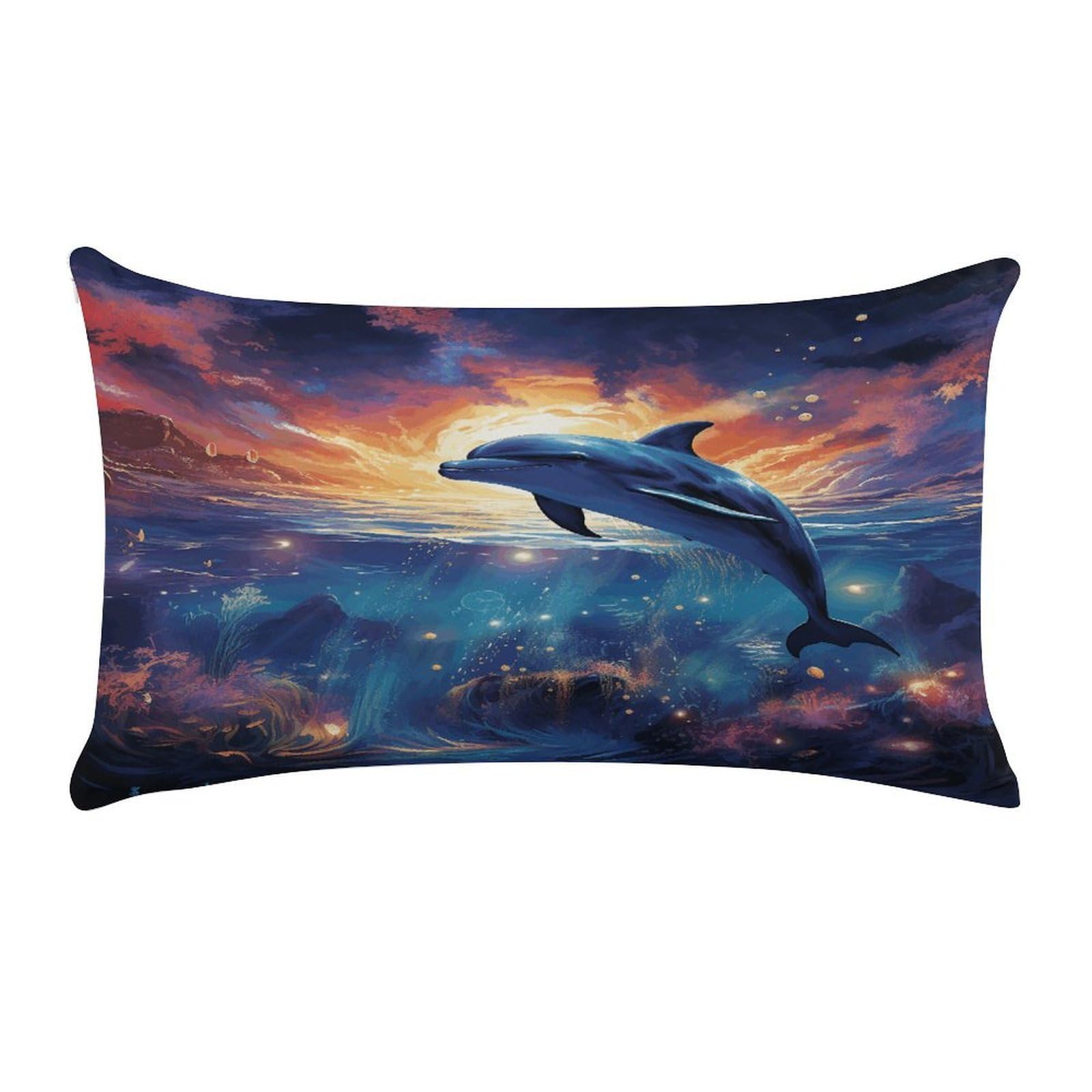VstaDank Colorful Starry Sky Ocean Dolphin Throw Pillow Cover Rectangular Lumbar Throw Pillow Case Soft Farmhouse Accent Decorative Cushion Cases Short Plush Pillowcase with Zipper 12 X 20 Inch