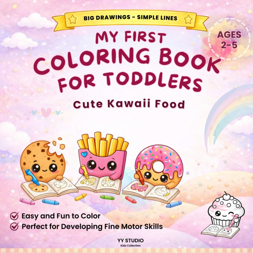 MY FIRST COLORING BOOK: Kawaii Food | Big Pictures and Simple Lines for Kids Ages 2 to 5