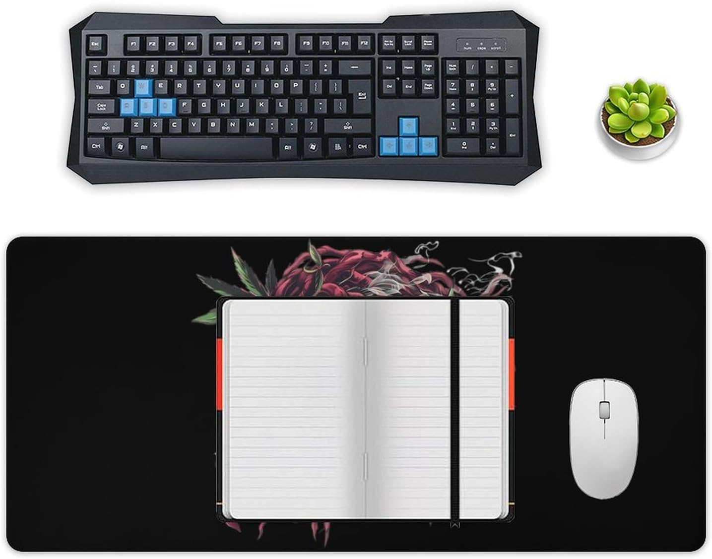 Rasta Skull Weed Smoking Non-Slip Desk Mat for Gaming Keyboard and Mouse Pad with Stitched Edges for Home Office Decor