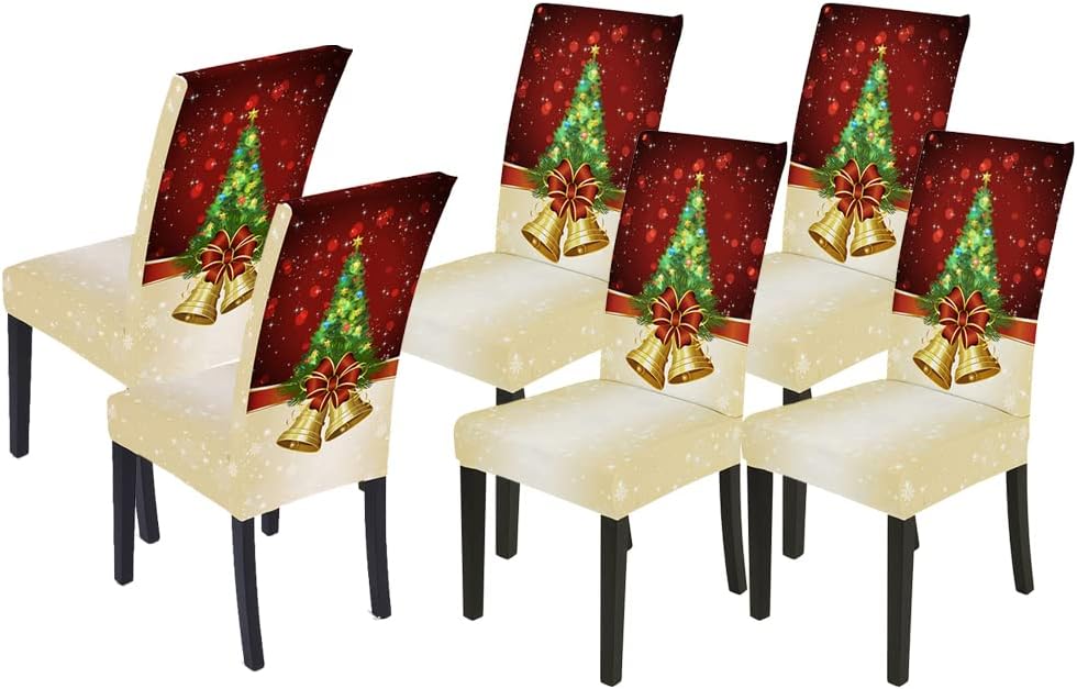 XMNTG Set of 6 Stretch Christmas Dining Chair Slipcovers Christmas Pine