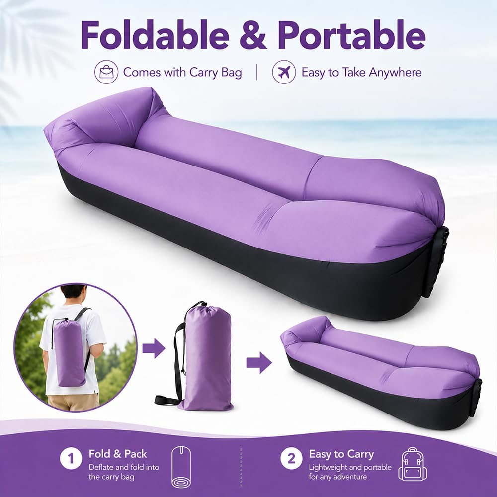 Aufblasbares Sofa, Camping Sofa Aufblasbar, Tragbares Luft Sitzsack mit Aufbewahrungstasche, Air Lounger, Aufblasbare Couch für Camping Urlaub Schwimmbad Strandparties Hinterhof
