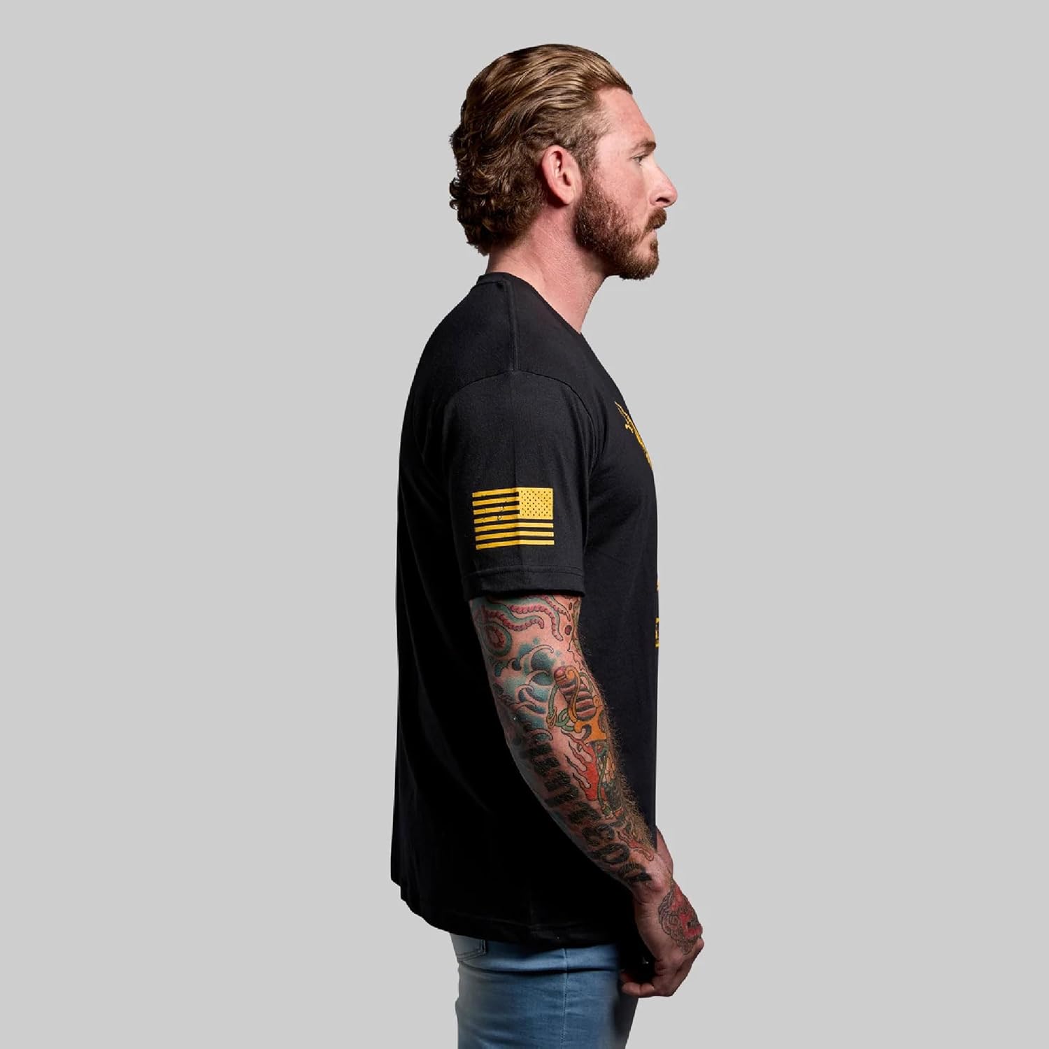 Born Primitive Men's Gadsden Flag Tee - Suede Cotton-Poly Blend Athletic Fit Short Sleeve T-Shirt w/American Heritage Design