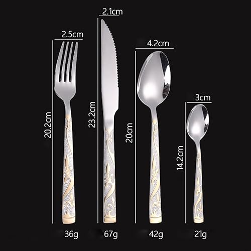 Miniatura 4 de IKXO Juego de cubiertos dorados de 16 piezas de acero inoxidable dorado para 4, juego de vajilla plateada con borde chapado en oro, utensilios para