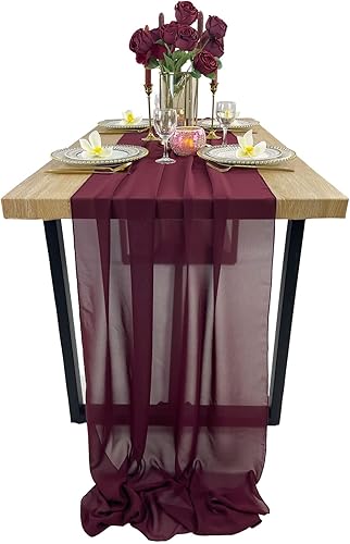 Miniatura 1 de EHLDekol Paquete de 2 caminos de mesa de gasa de 27 x 120 pulgadas, románticos y traslúcidos, para boda, decoración de fiesta nupcial (terracota, 10