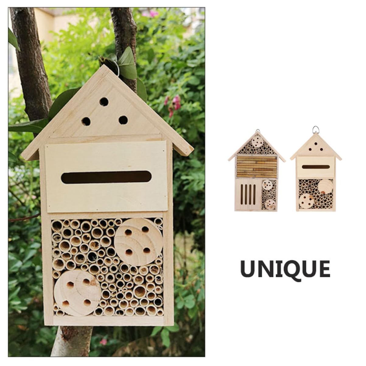 2 Stück Insektenhotel für Garten mit Sicherer Nisthilfe von Bienen und Marienkäfern als Dekoratives Wildbienenhaus