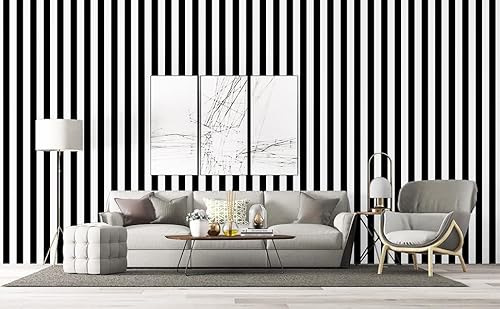 Qianglive 17.7”x400” Black and White Striped Wallpaper Self-Adhesive Wallpaper Modern DIY Wallpaper for Bedroom Livingroom Cabinets Decor Vinyl Roll
