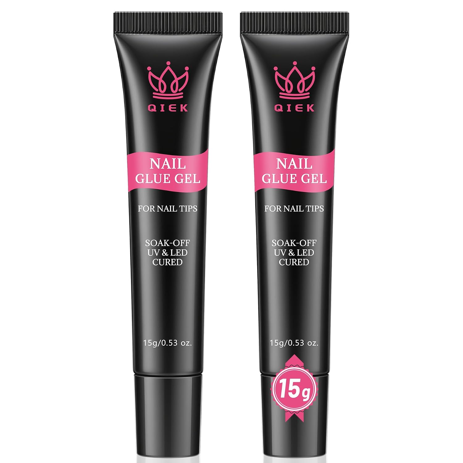 Nail Tips Gel Glue 2Pcs*15g - Lamp Curing Solid Nail Glue for False Acrylic Nails, Crystal Clear Long Lasting 28 Days No Yellowing Salon Quality DIY Home Manicure Beginner-Friendly