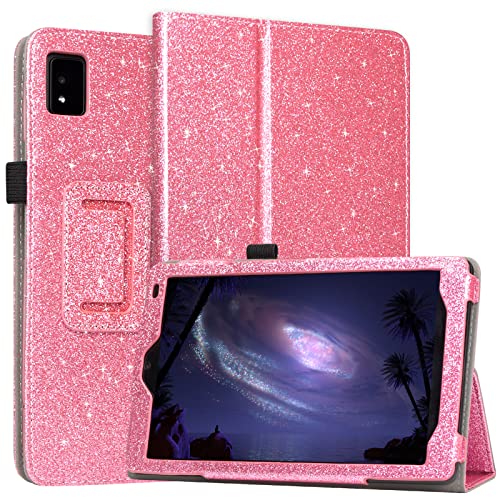 JKhandy Case for Moxee Tablet 2 8 Inch 2022 Release (Model: MT-T8B22), Folio PU Leather Stand Cover with Pencil Holder, Glitter Pink