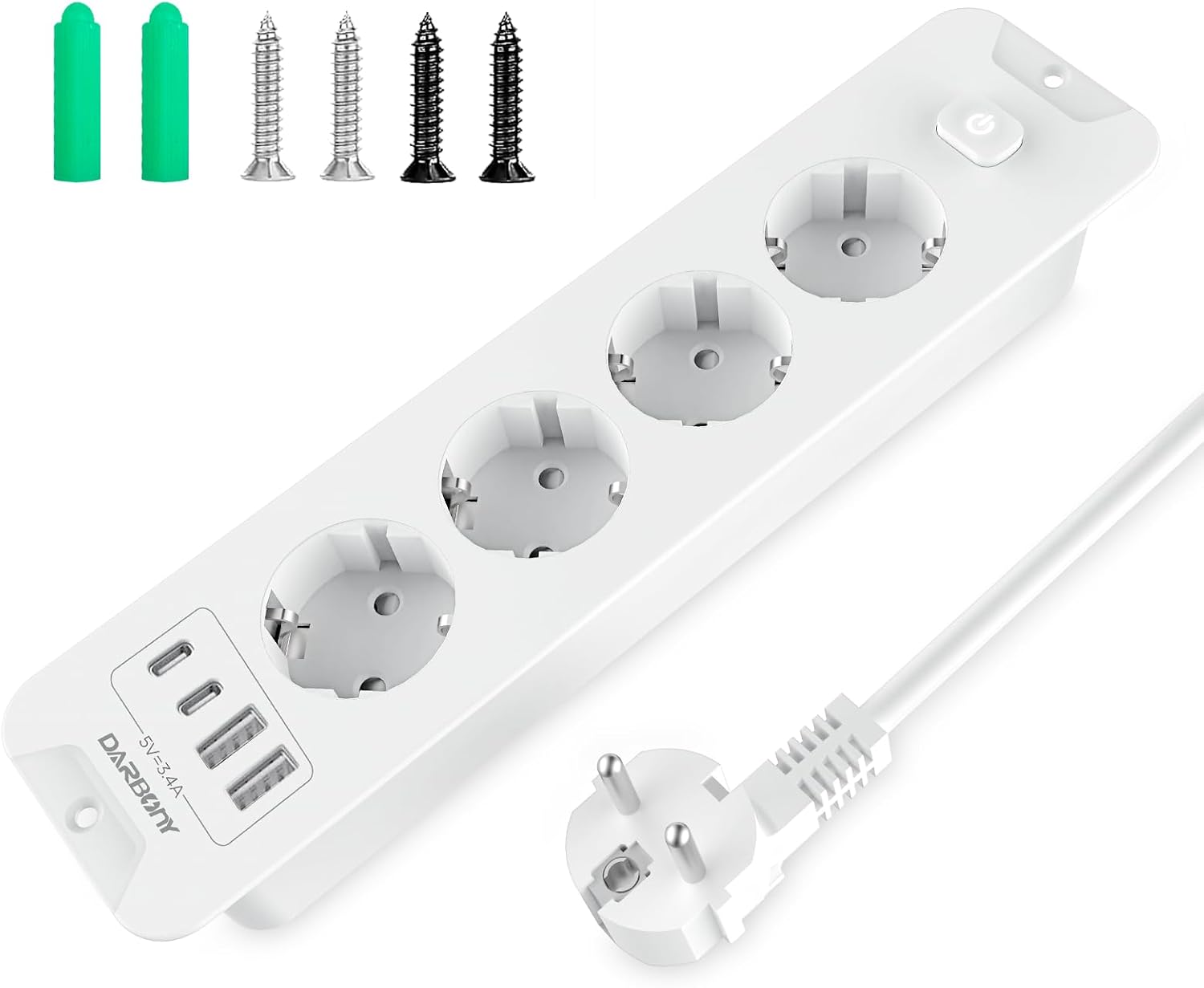 ONPIRA Einbausteckdose Tisch-/Bodenversion – 2-4 Schuko Steckdosen, Silber/schwarz