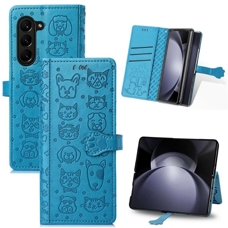 Housse cuir Galaxy Z Fold 4 bleu antichoc à rabat magnétique