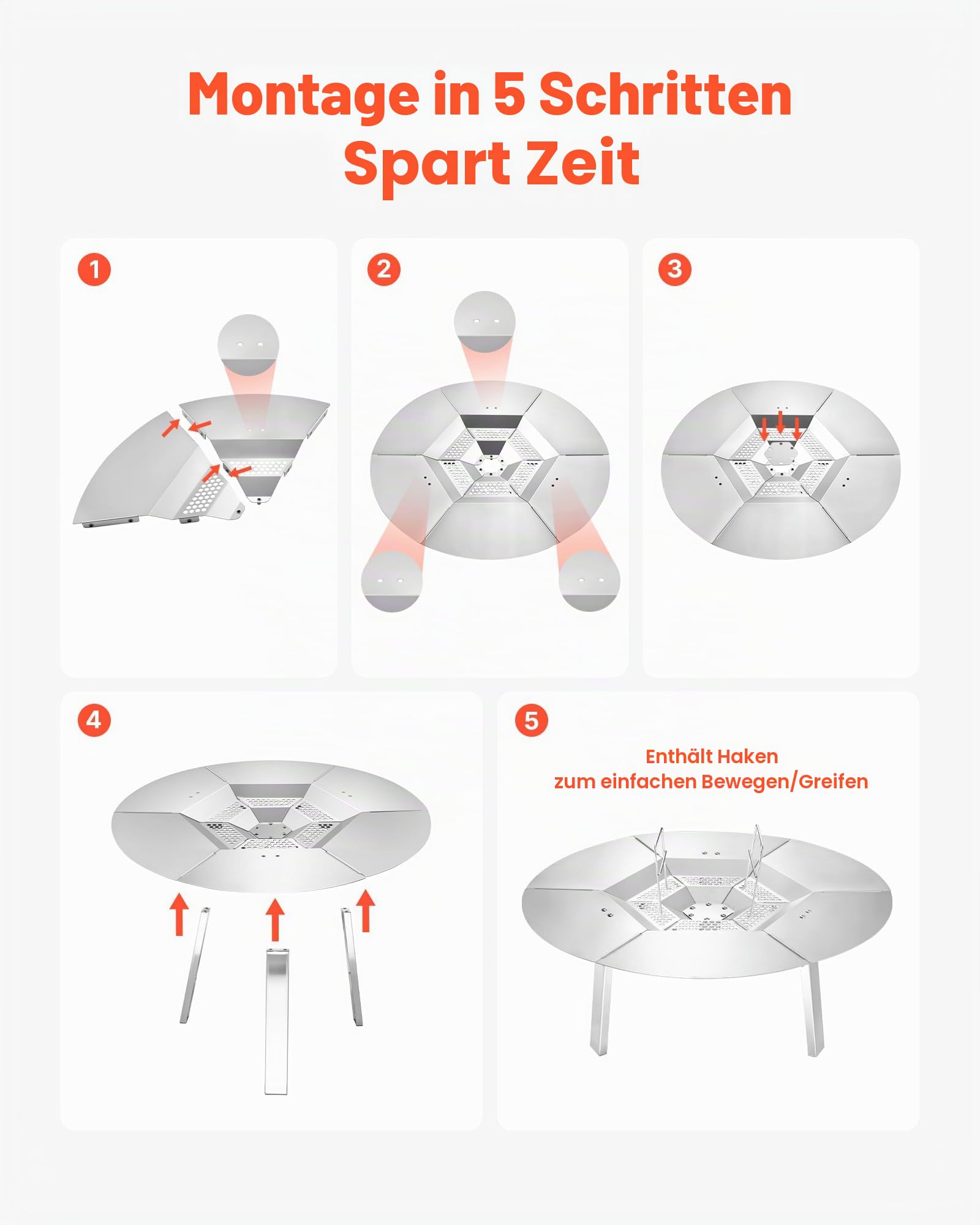 VEVOR Wärmeverteiler für Feuerschale, φ 635x254 mm Lagerfeuer-Hitzeschutz rund für Holzfeuerstelle, Hitzeverteiler aus Edelstahl 304, abnehmbare Brennerabdeckung, Campingzubehör