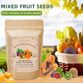 300+ Mix Heirloom Fruit Seeds Kiwi Fig Papaya Orange Seeds 4 Varieties Individually Packaged for Home Garden