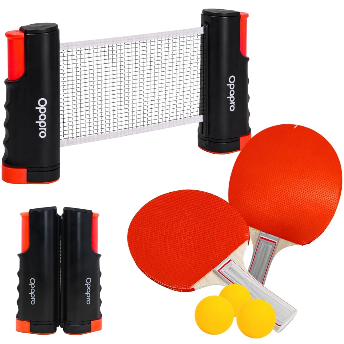 Kit 2 Raquetes de Tênis de Mesa + 3 Bolinhas + Rede de Ping Pong Retrátil Ajustá