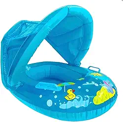 Boia Bote Inflável para Bebê com Cobertura Solar, Assento com Encaixe para Pernas