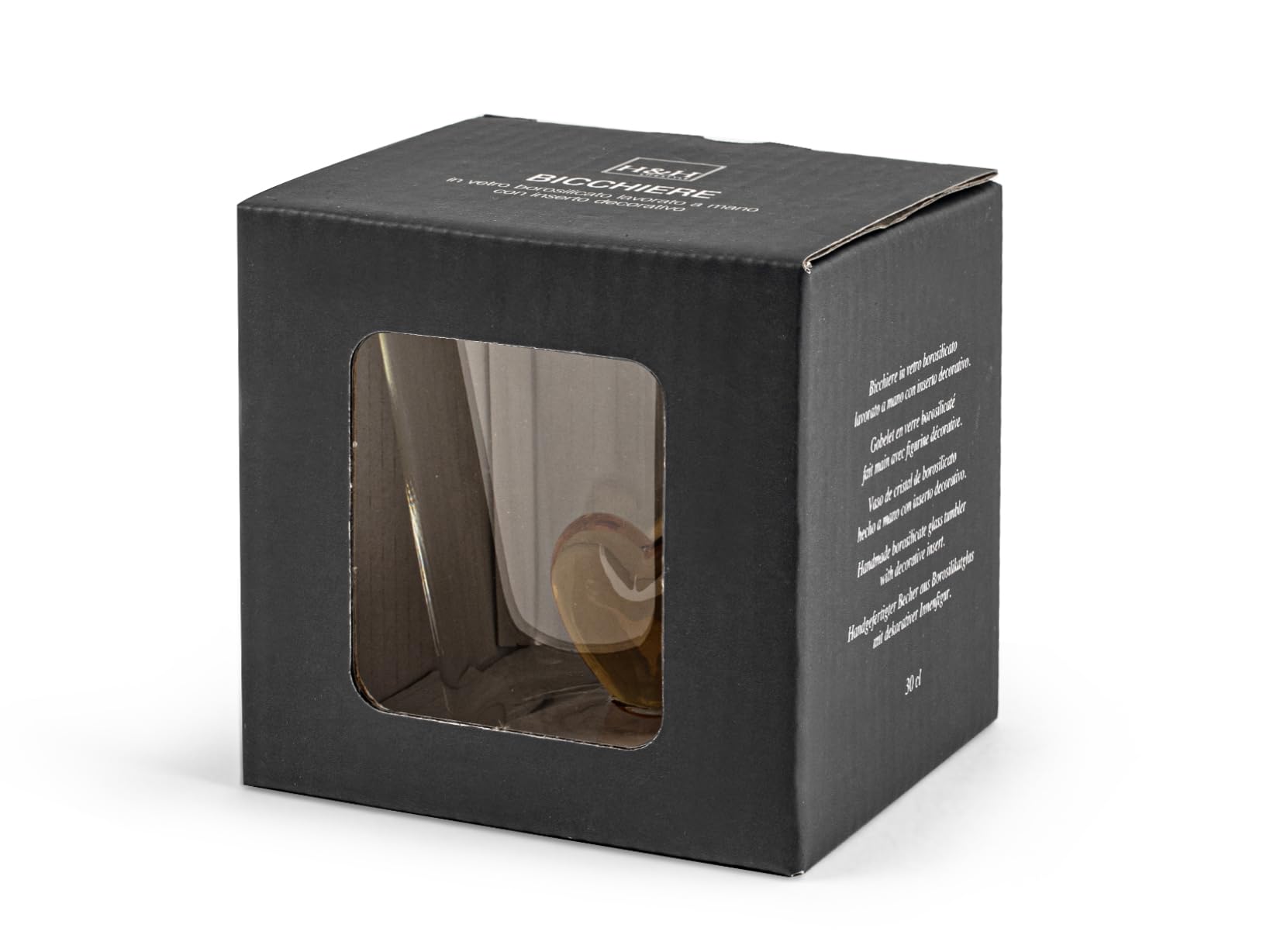 H&H Set 6 Bicchieri in Vetro Borosilicato, Trasparente, Cuore interno in Vetro, 300cc