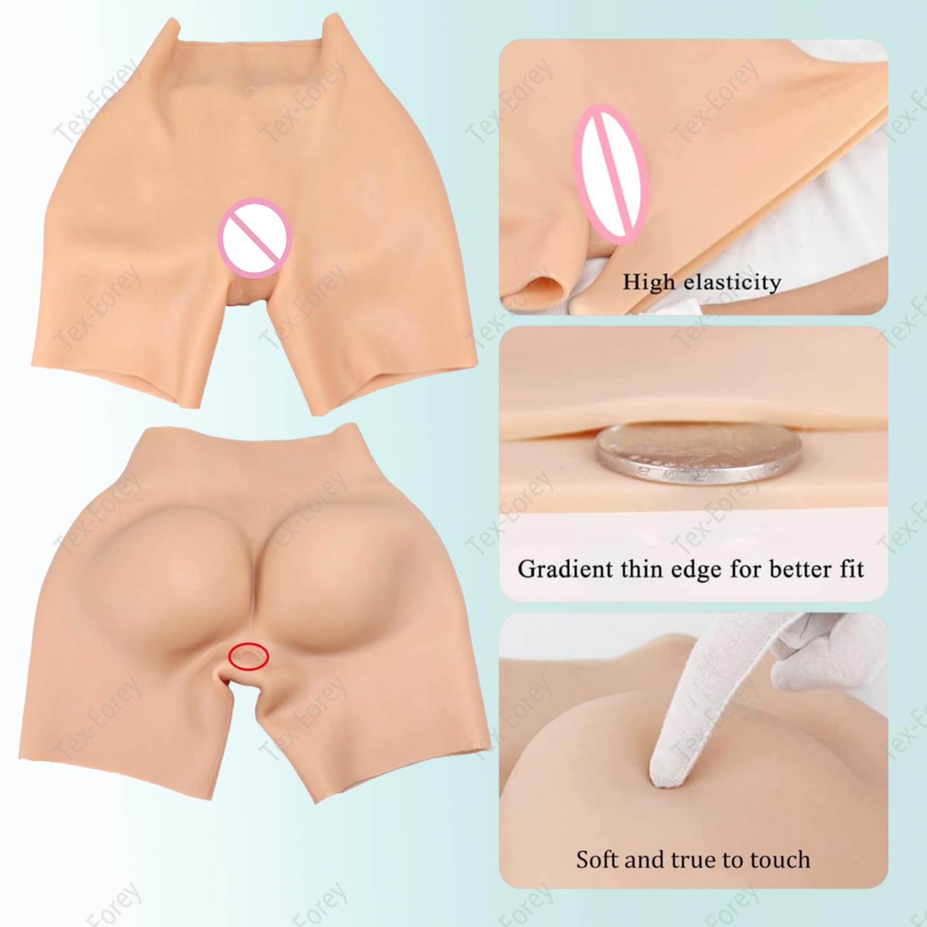 Pantalones De Vagina Realistas De Silicona Panty Gaff Oculto para Hombre Bragas De Elevación Falsa para Realzar Las Caderas para Travesti,Wheat(Upgrades),One Size