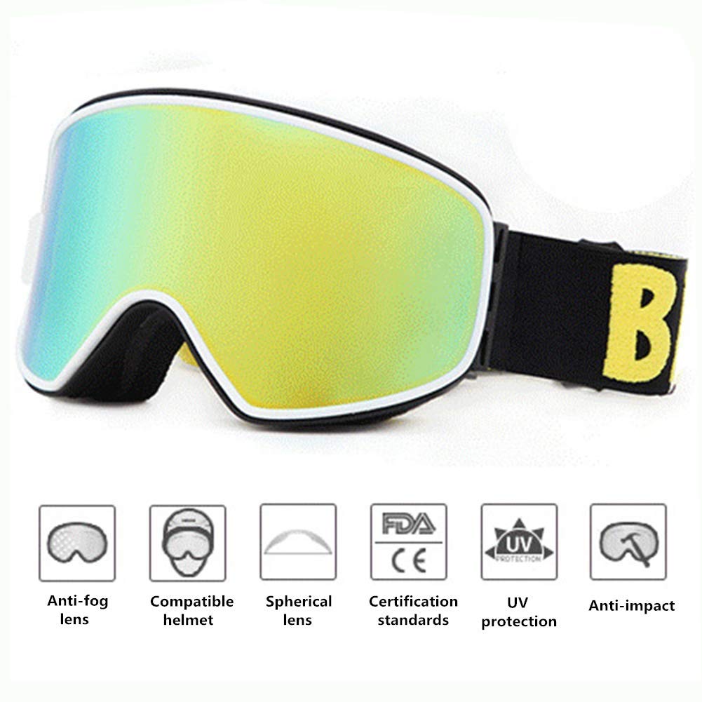 Hommes Ski Snowboard Lunettes, Facile À Changer Aimants Monture Et Verres sans Décoller Sphérique Anti-Buée Lunettes De Neige