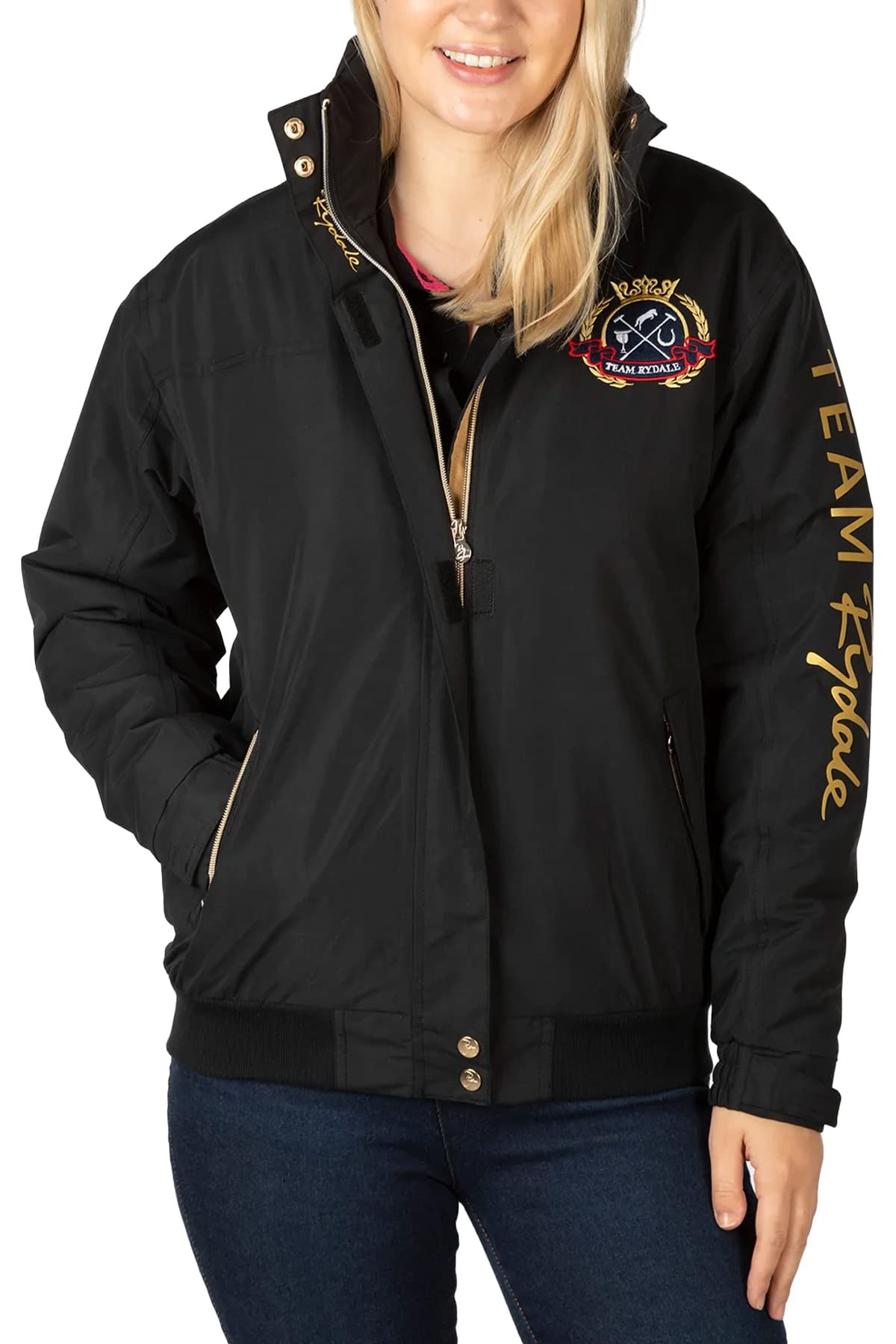 Rydale Ladies Bomber Jacket Women’s Short Coat Emblem Riding Equestrian Jackets 5 Colours (as8, numeric, numeric_14, regular, regular, Black)