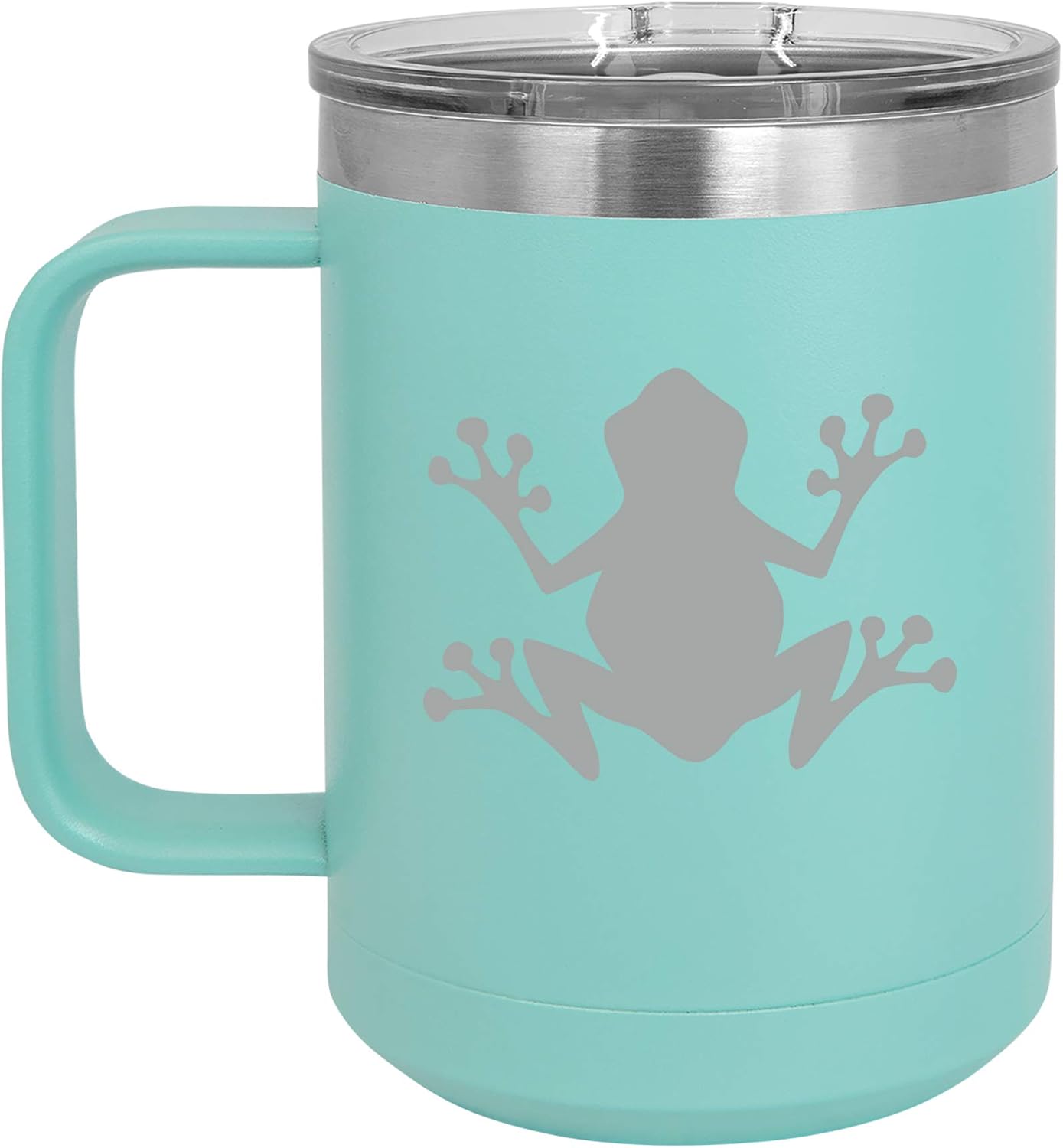 15 oz Tumbler Coffee Mug Travel Cup With Handle & Lid Vacuum Insulated Stainless Steel Frog (Purple)