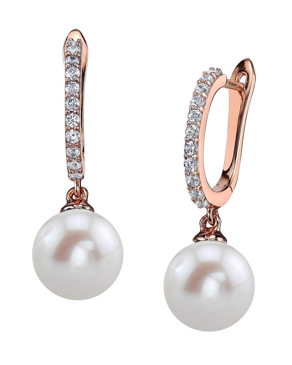 The Pearl Source8-9mm Genuine White Freshwater Cultured Pearl Rose Gold Zara Earrings for Women
