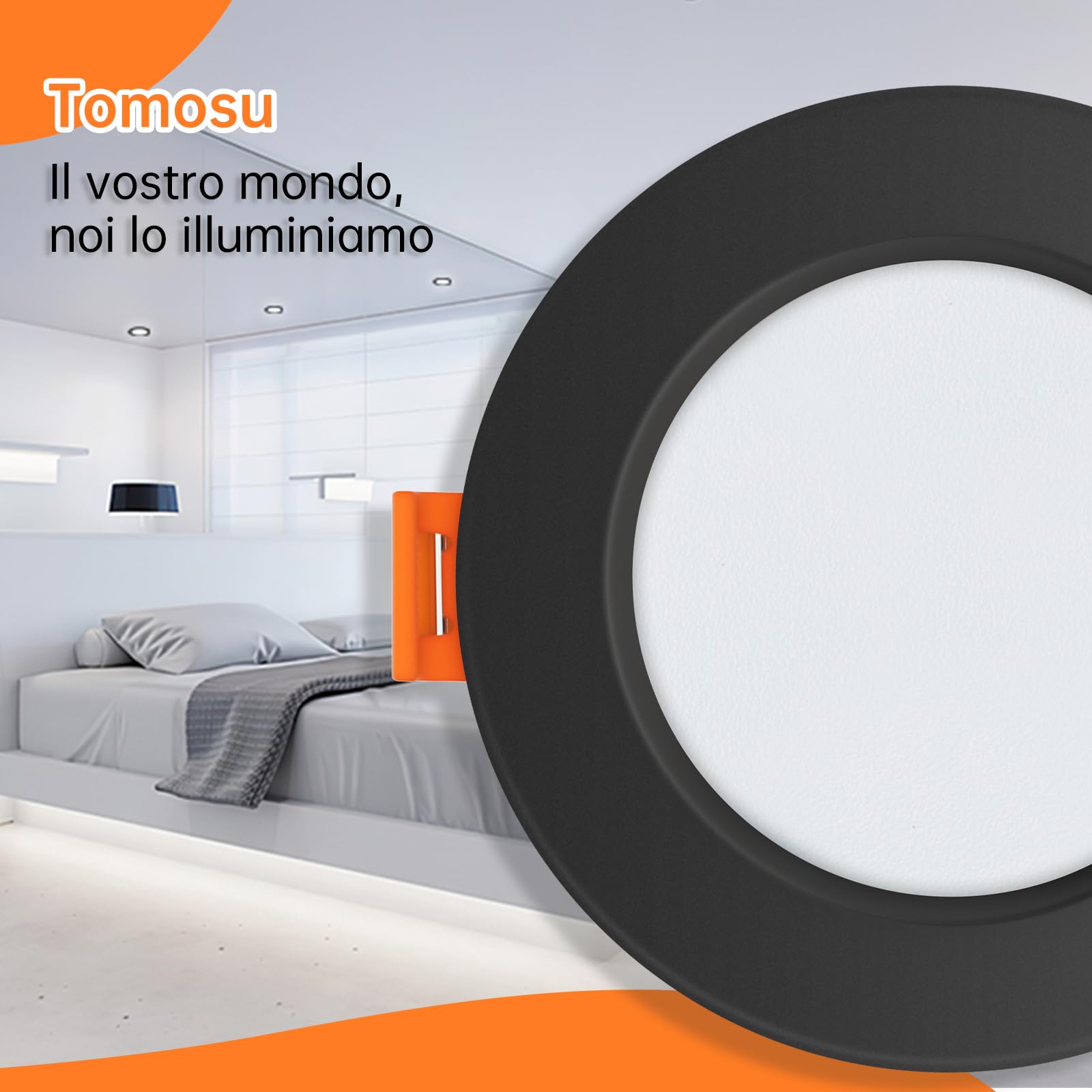 Tomosu 20x Faretti LED da Incasso per Cartongesso Neri, Luce Naturale, 5W | 220V, Diametro 98mm, foro 75mm-85mm, 4000K, 450LM, IP44 Faretti LED Incasso Soffitto per Bagno, Rotonda