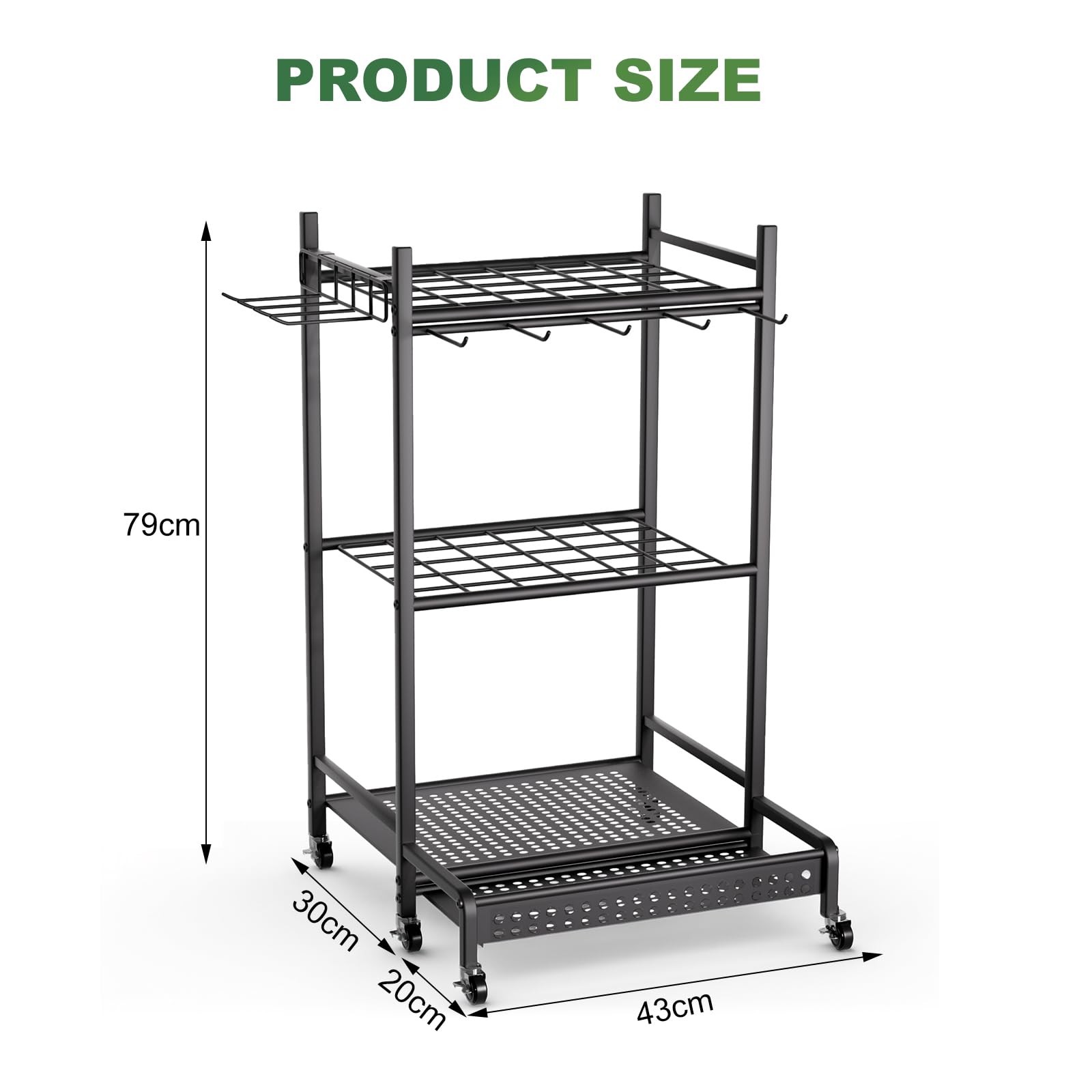 Organizer per attrezzi da giardino, Organizzazione Stoccaggio Riparo Esterno per Attrezzi, Rastrelli, Scope a Manico Lungo da Officina, per garage e garage, organizer da giardino , 50 x 43 x 79cm