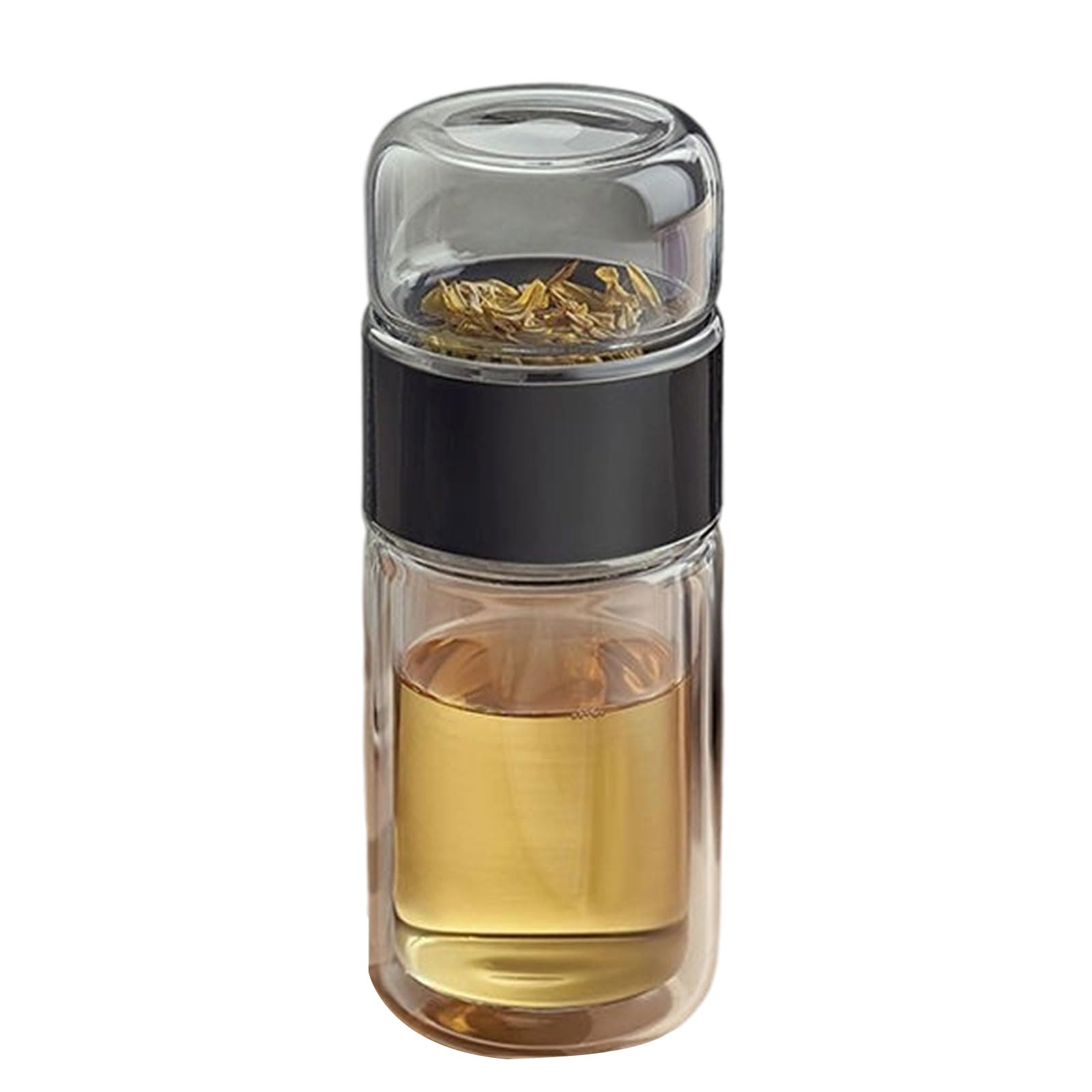 HZBB Innovative Teas Infuser Cup with Strainer Double Wall Borosilicate Glass Mug for Hot Cold Beverages Portable Bottle Teas Infuser Cup with Separation Design