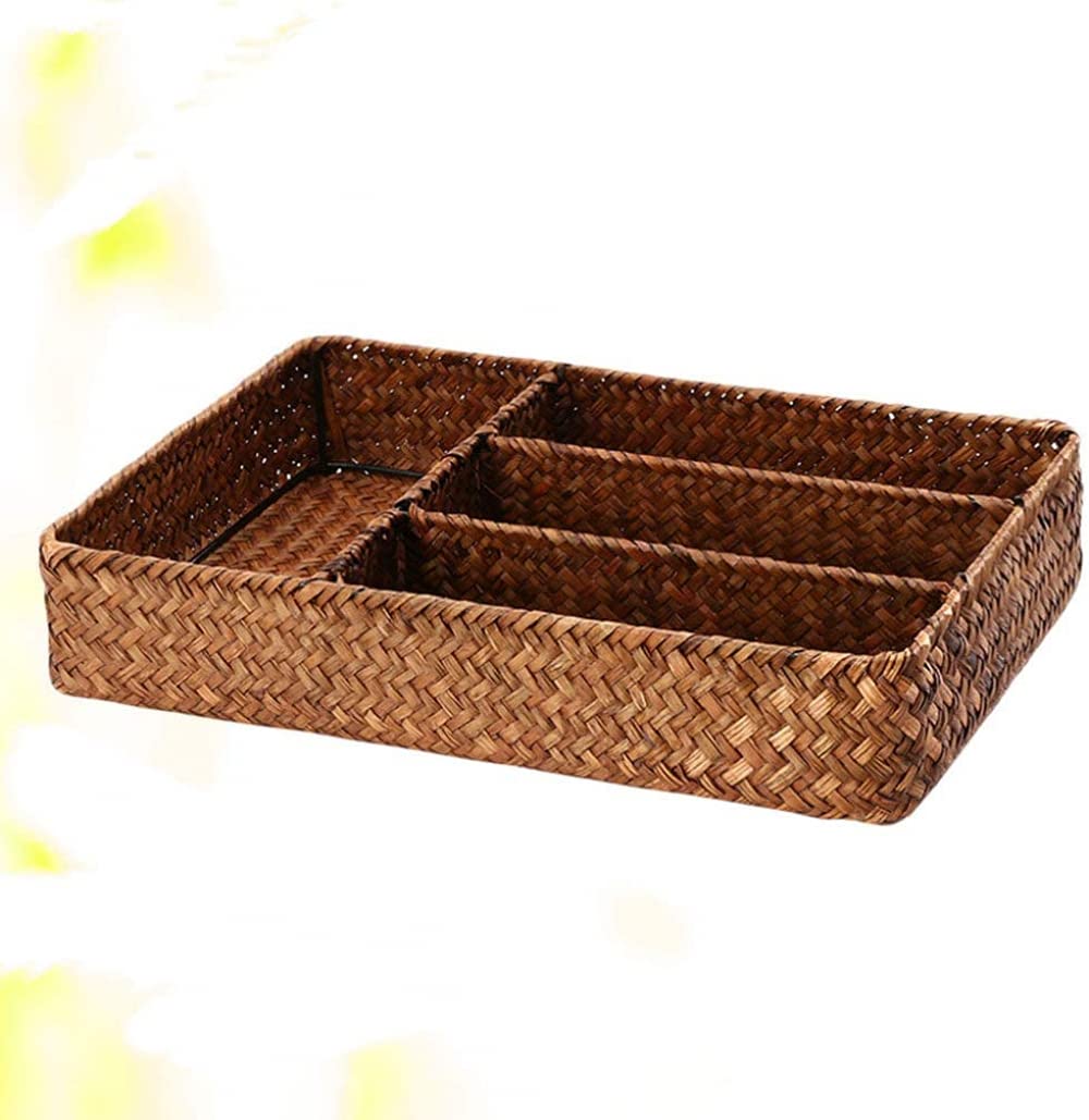 Organizador De Cajones para Utensilios De Cocina con Divisores Cesta De Mimbre para Cubiertos Cesta De Mimbre para Servir Cubiertos Bandeja Organizadora De Cubiertos