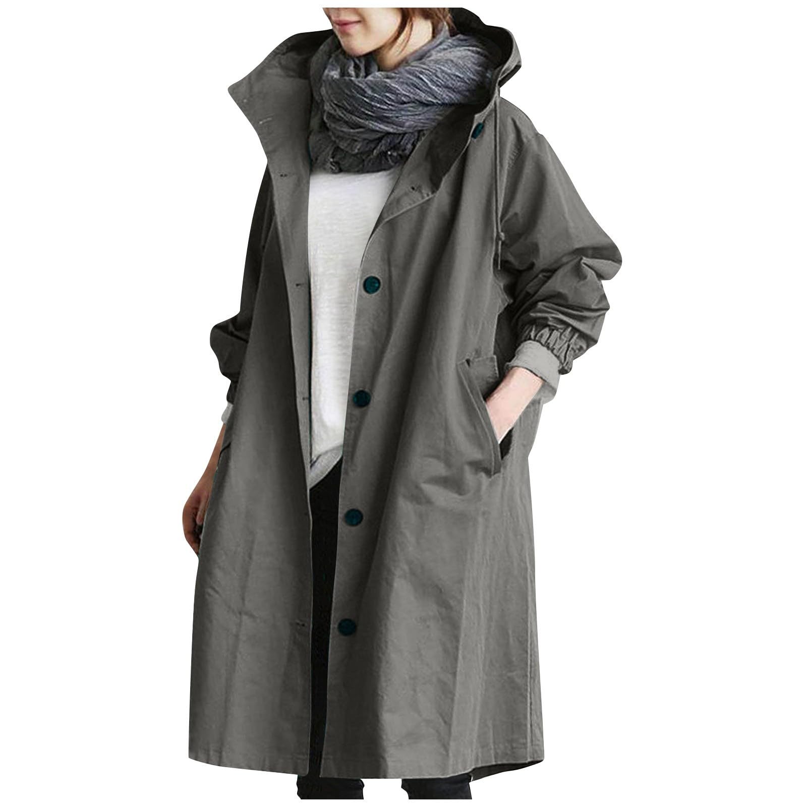 Womens Long Hooded Trench Coat - Warm Windproof Outwear with Pockets 2025 Fall Winter